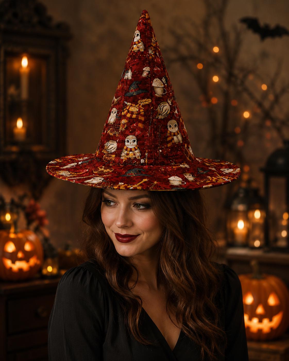 Quilted Halloween Witch Hat HG , Owl Witch Hat HG , Fall Costume Accessory, Spooky Party Hat, Autumn Halloween Costume, Witch Gift for Women - Image 4