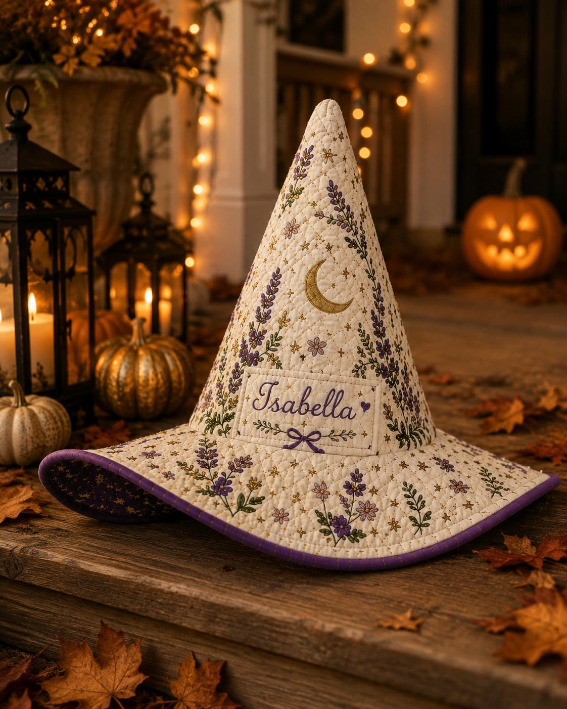 Personalized Halloween Witch Hat HG , Custom Name Quilted Witch Hat HG HG , Fall Costume Accessory, Autumn Spooky Party Hat, Witch Gift for Women - Image 2