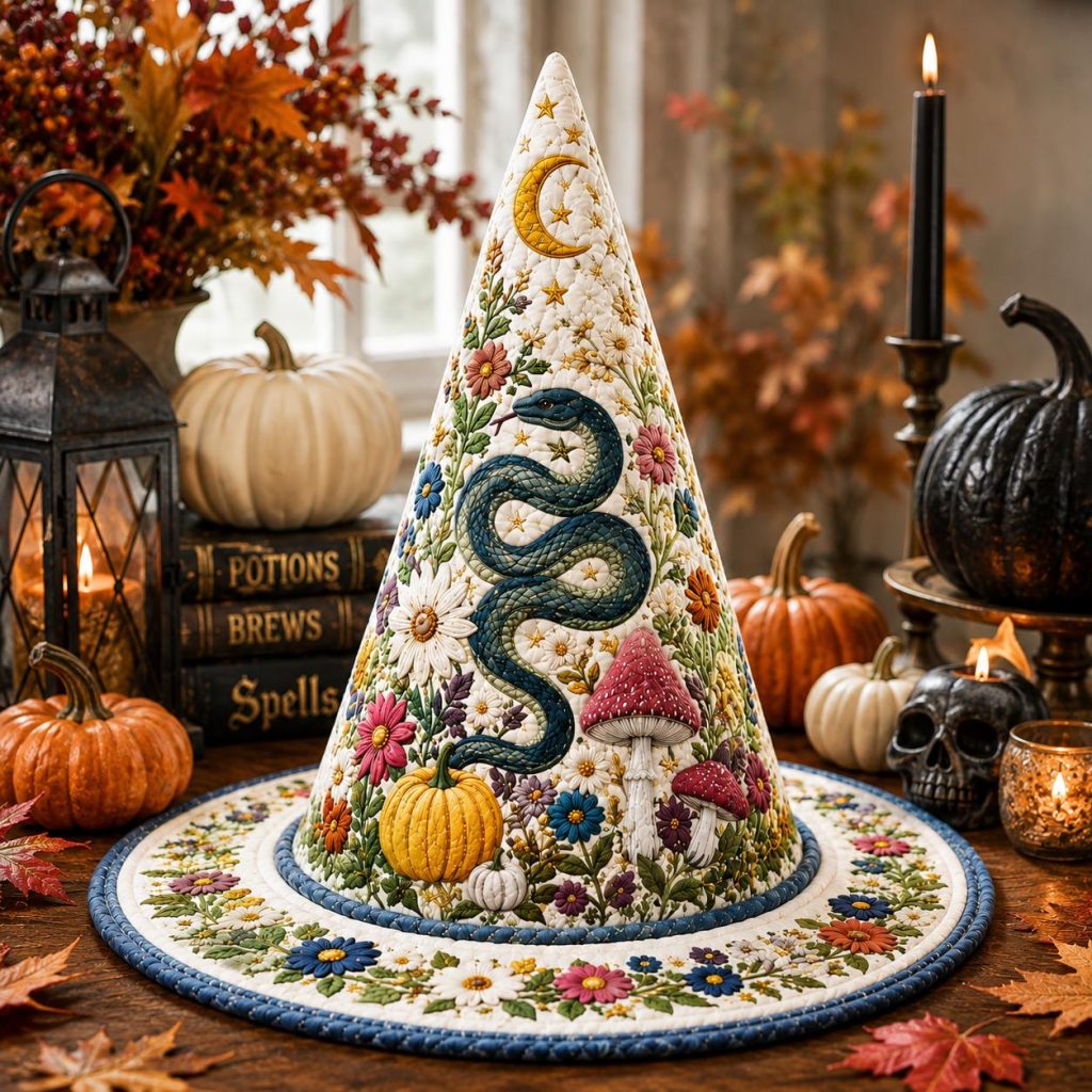 Personalized Quilted Witch Hat HG  HG , Halloween Decor, Gothic Cottagecore Gift