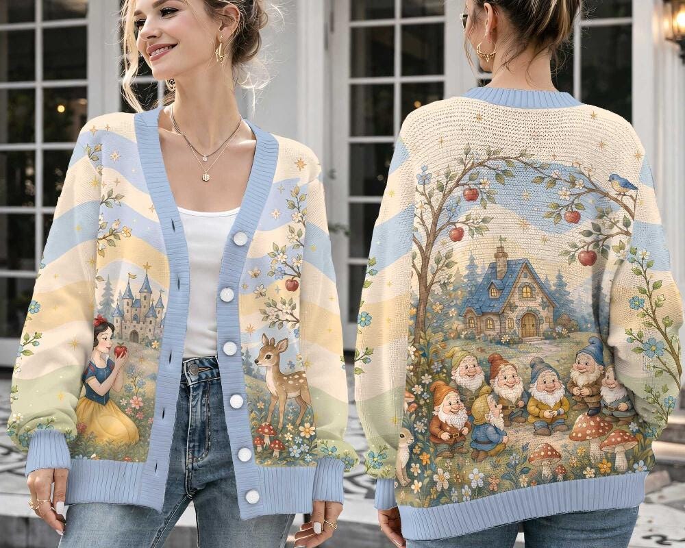 Snow White Princess Cardigan HG , Fairytale Snow White Knitted Sweater, Custom Princess Movie Top, Seven Dwarfs Inspired Gift, Princess Outfit