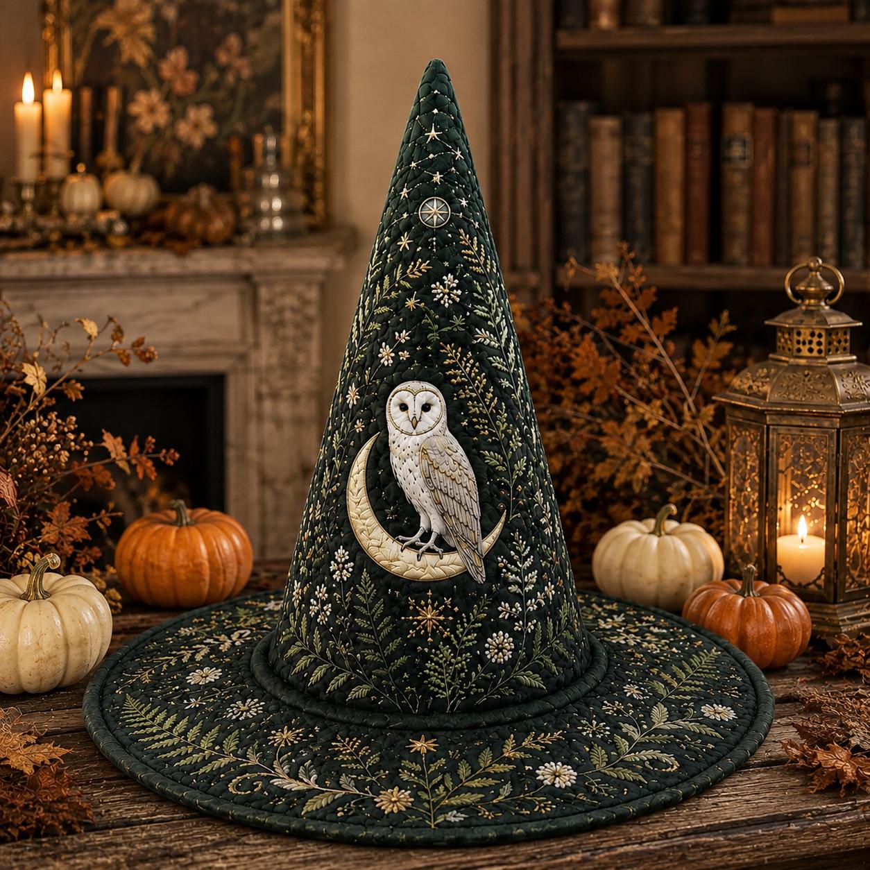 Personalized Owl Moon Quilted Witch Hat HG HG Halloween Cone Hat with Celestial Stars Costume Accessory - Image 4