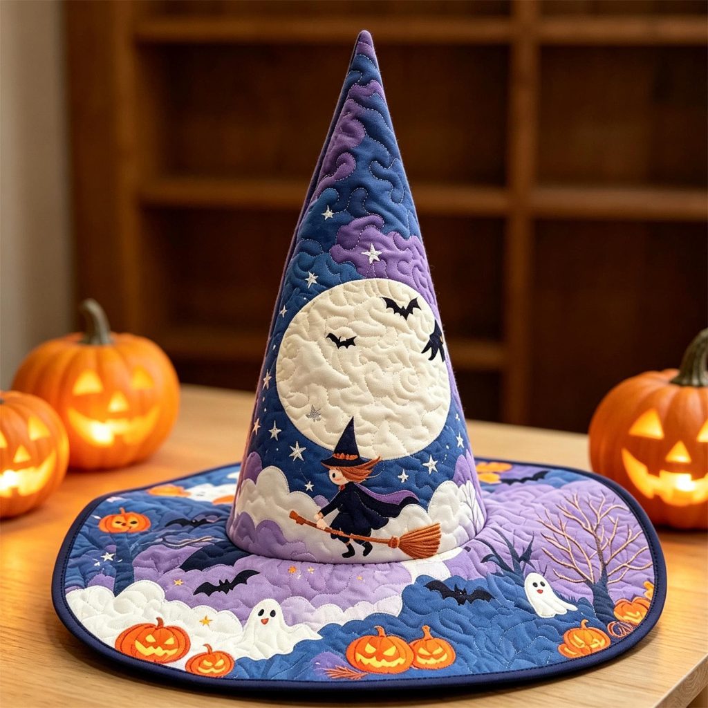 Quilted Halloween Witch Hat HG  for Women,Cosplay Costume Accessory,Halloween Party Dress‑up Hat,Cottagecore Wide Brim Wizard Hat,Halloween Gift