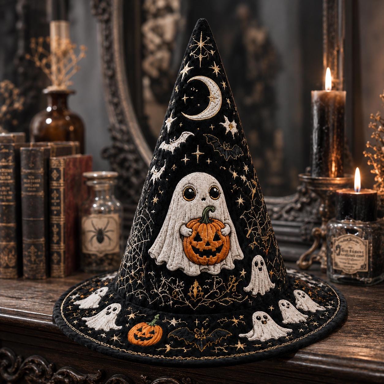 Personalized Quilted Witch Hat HG HG , Halloween Ghost Pumpkin Decor (Custom Name) - Image 3