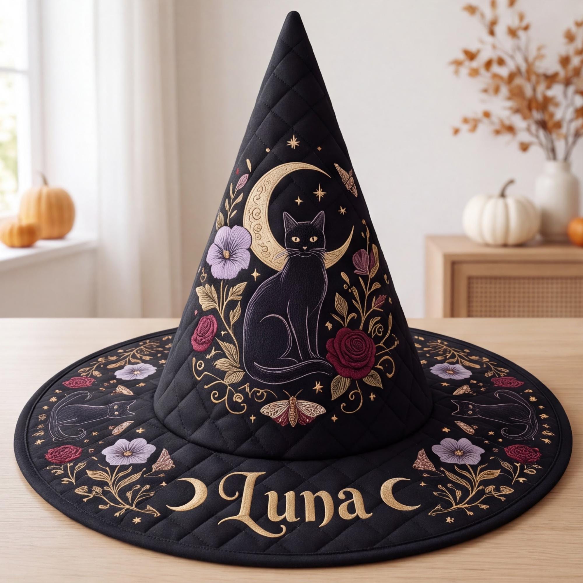 Personalized Quilted Witch Hat HG HG , Cute Witch Bow Halloween Costume, All Over Print