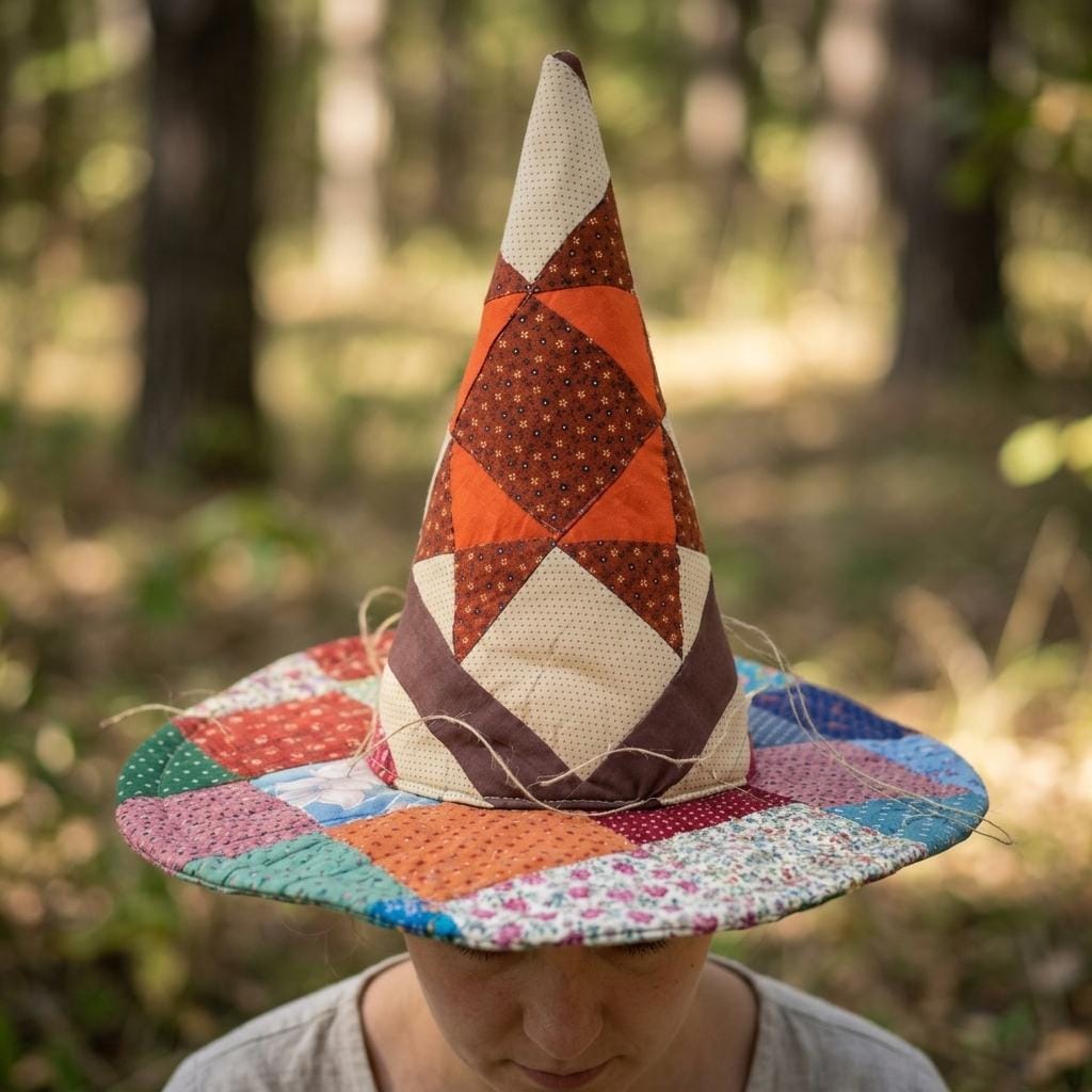 Patchwork Witch Hat HG , Quilted Halloween Costume Outfit