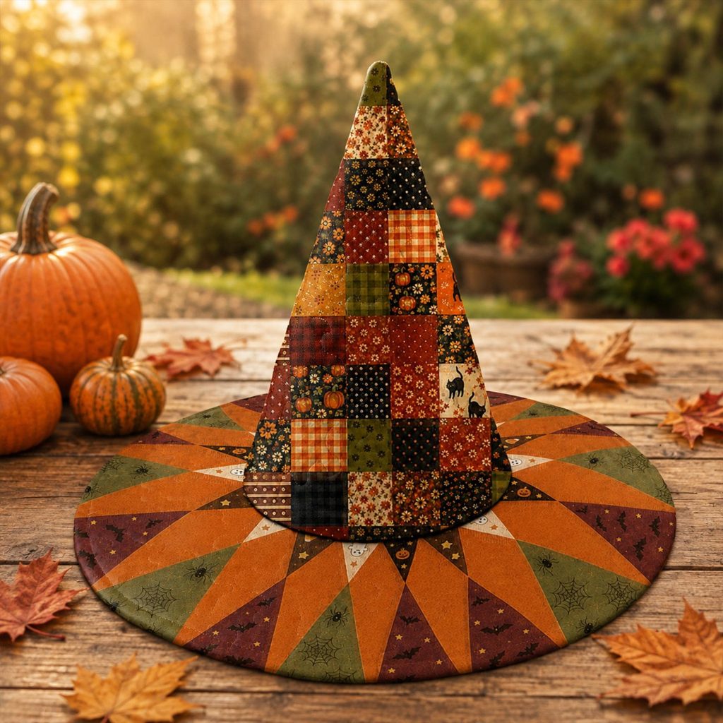 Patchwork Quilted Witch Hat HG HG , Floral Cottagecore Halloween Costume, Kids Halloween Wizard Hat, Trick or Treat Outfit, Spooky Season Gift