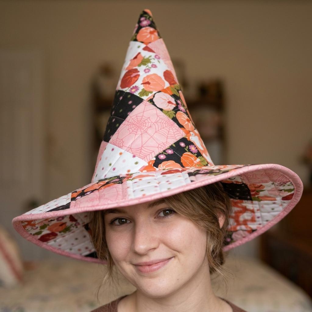 Quilted Witch Hat HG HG , Patchwork Floral Halloween Costume - Image 6