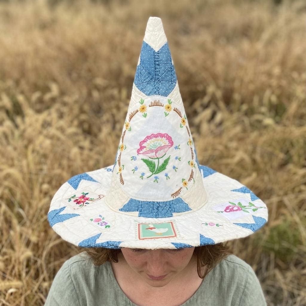 Quilted Witch Hat HG HG , Patchwork Floral Halloween Costume - Image 3