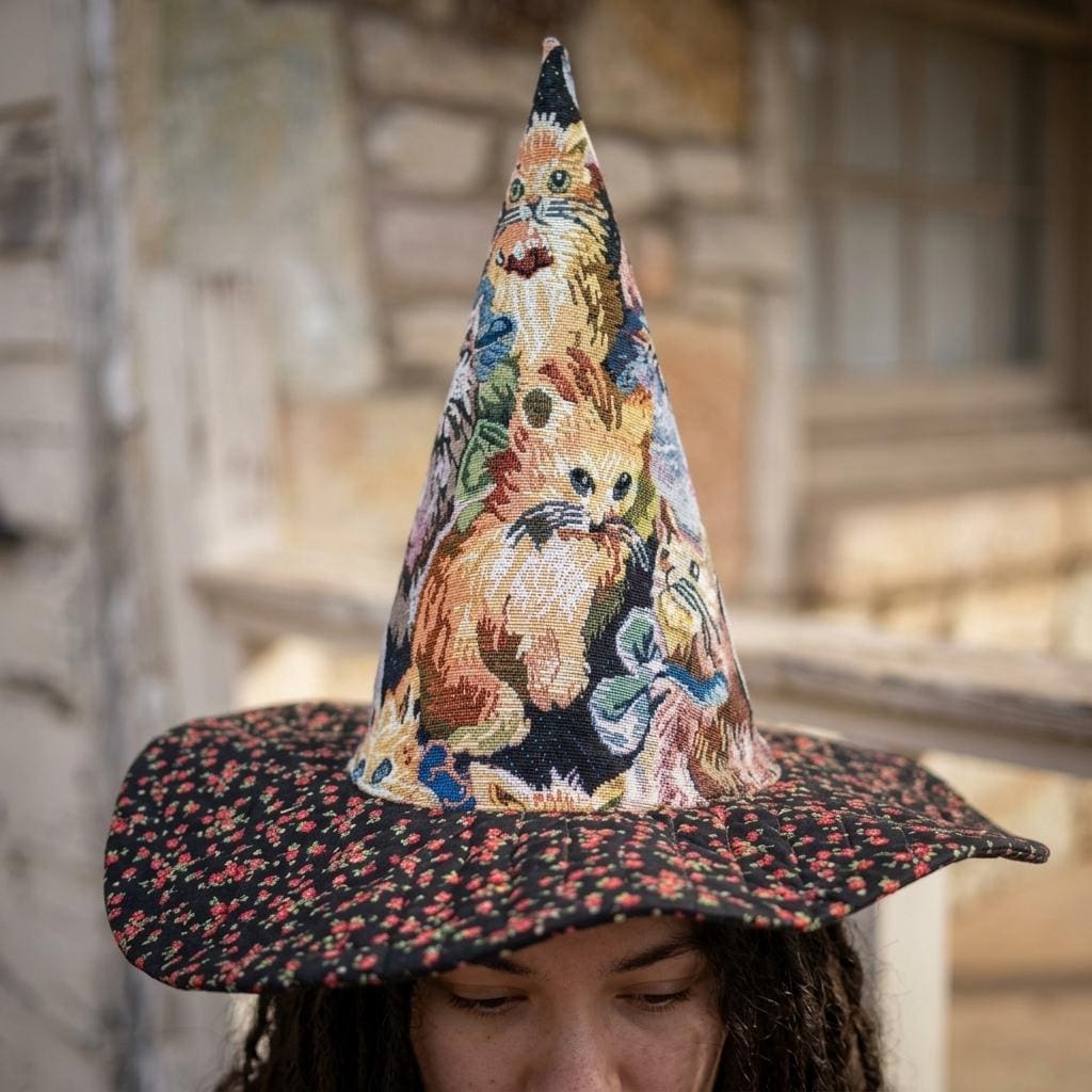 Quilted Witch Hat HG HG , Patchwork Floral Halloween Costume - Image 4