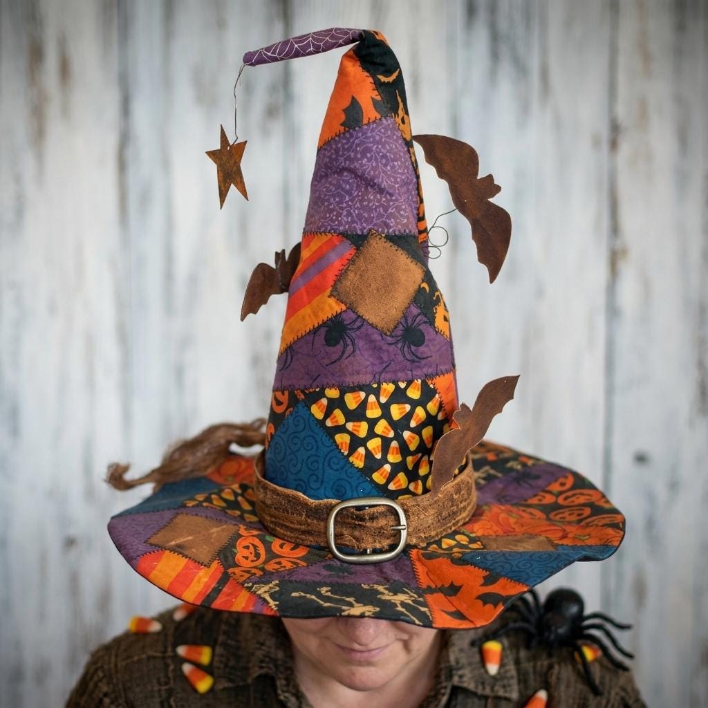 Quilted Witch Hat HG HG , Patchwork Floral Halloween Costume