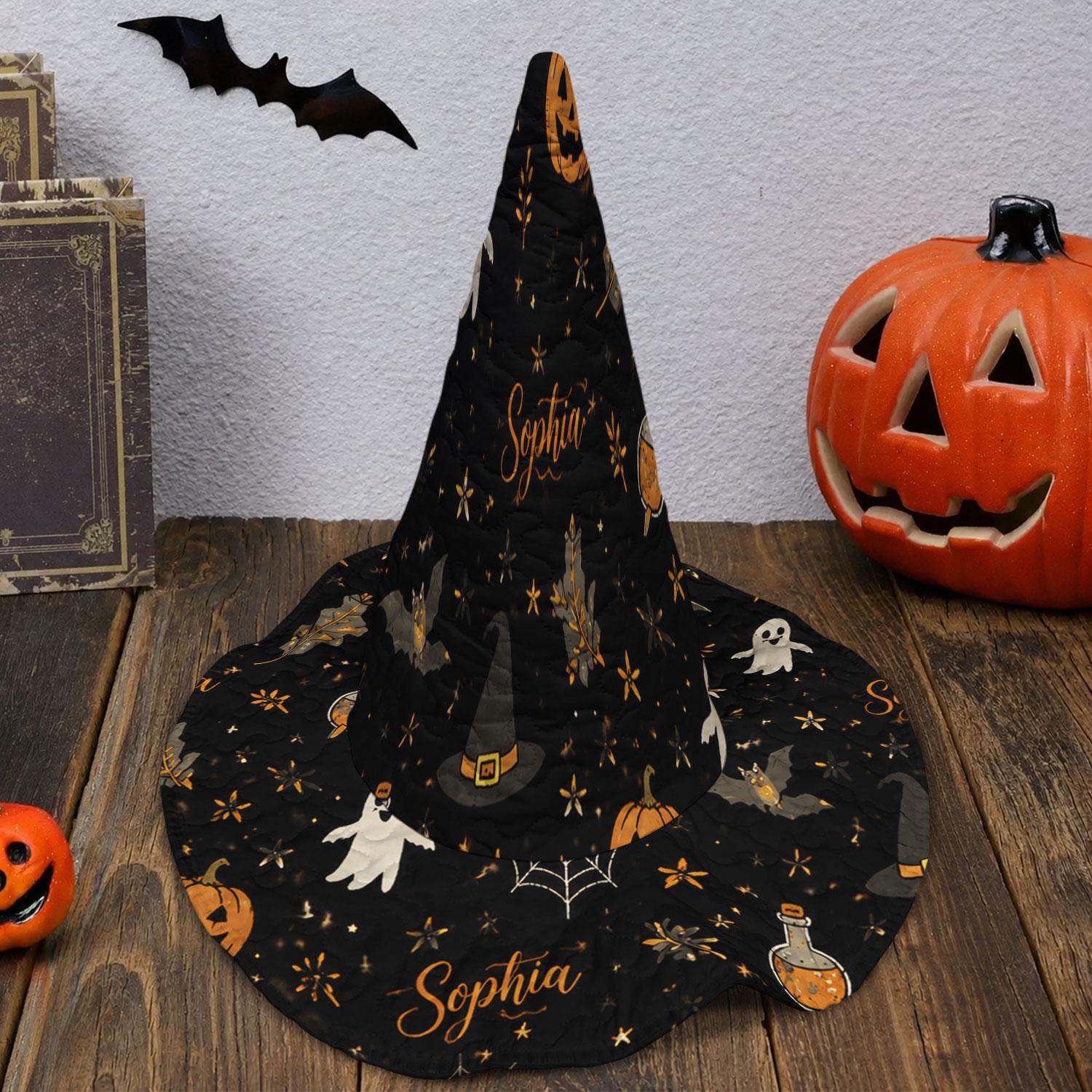Personalized Quilted Halloween Witch Hat HG , Custom Name Witch Hat HG , Bat Pumpkin Ghost Halloween Hat, Halloween Costume Accessory, Witch Costume - Image 8