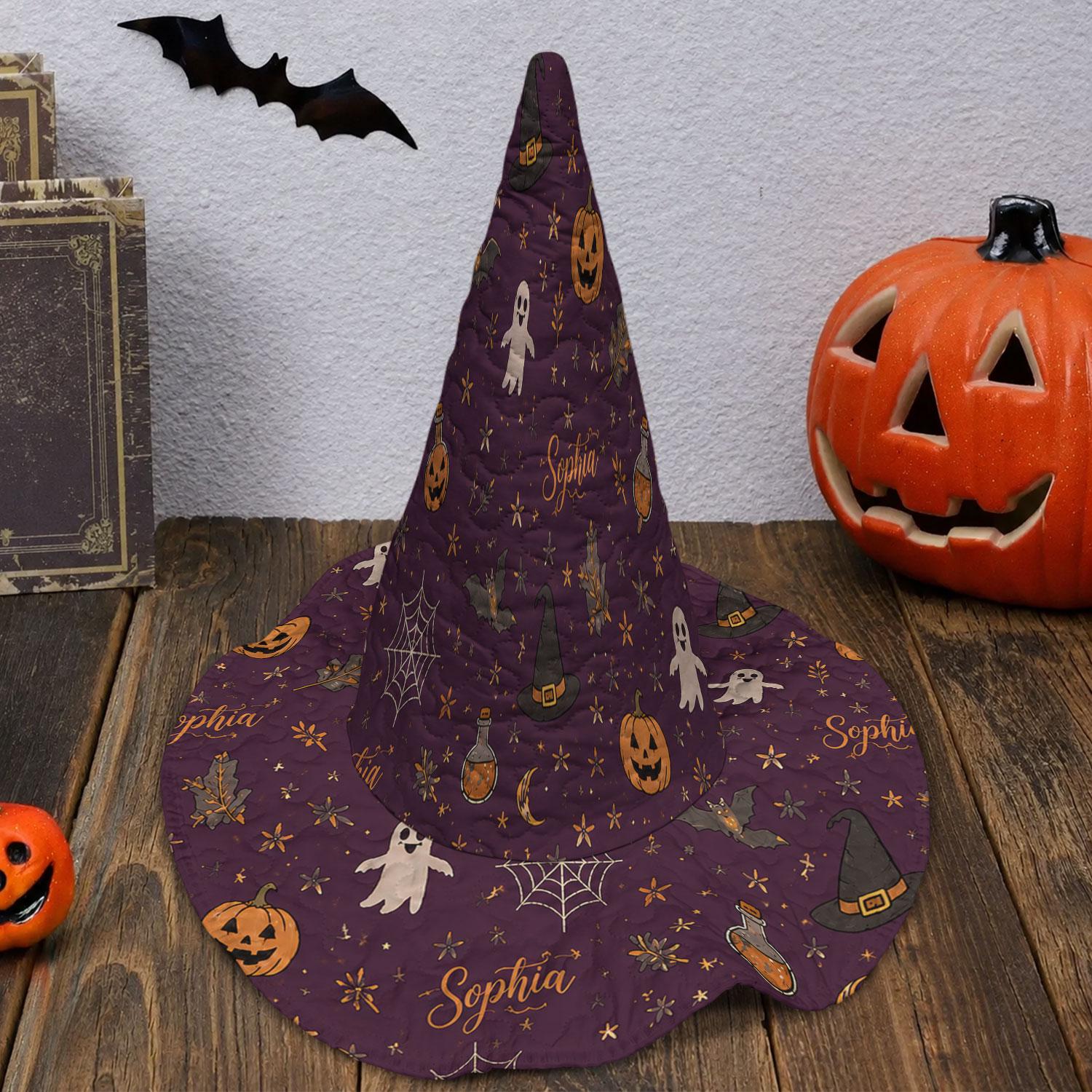 Personalized Quilted Halloween Witch Hat HG , Custom Name Witch Hat HG , Bat Pumpkin Ghost Halloween Hat, Halloween Costume Accessory, Witch Costume - Image 9