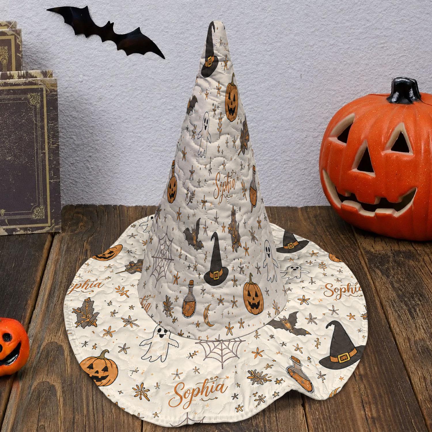 Personalized Quilted Halloween Witch Hat HG , Custom Name Witch Hat HG , Bat Pumpkin Ghost Halloween Hat, Halloween Costume Accessory, Witch Costume - Image 10