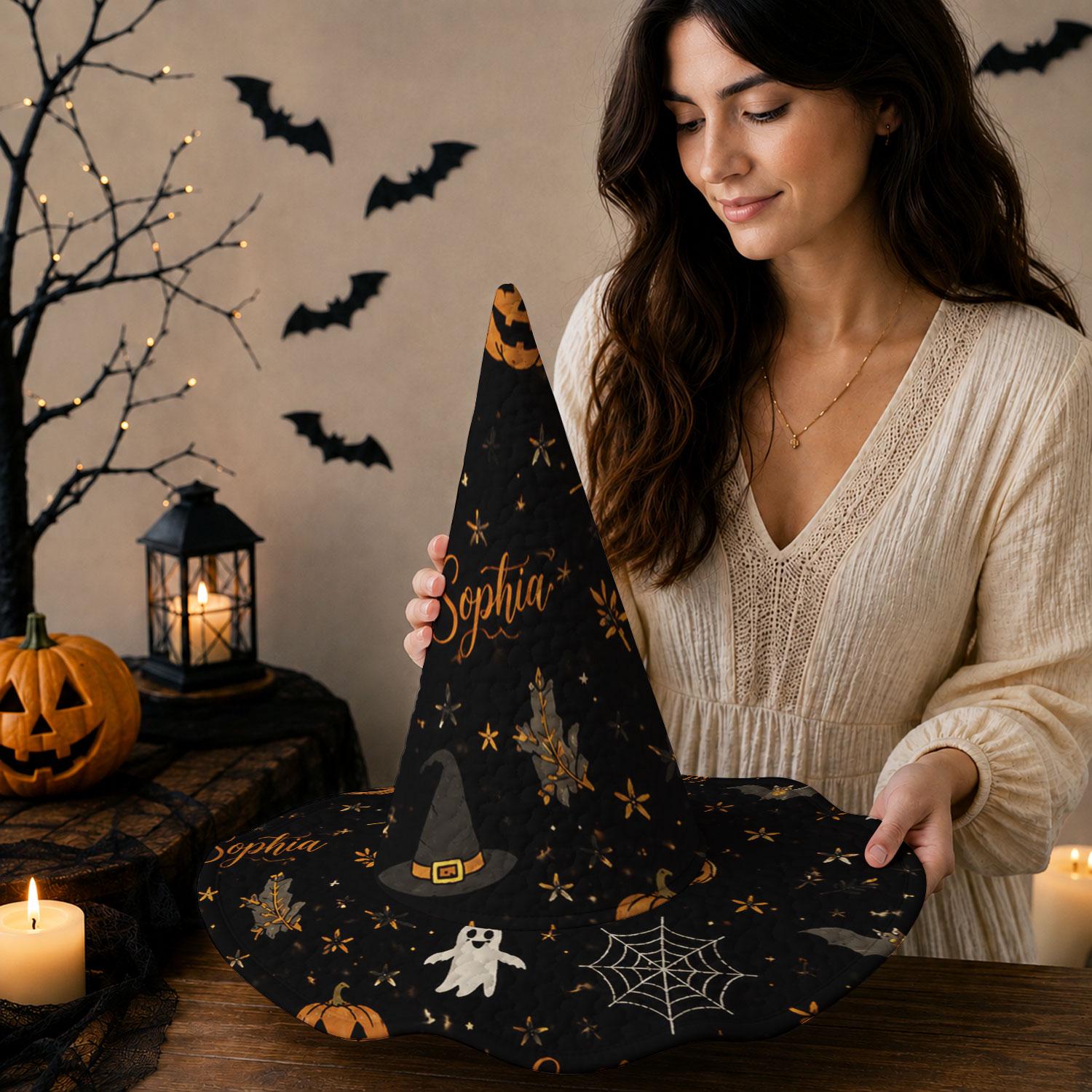 Personalized Quilted Halloween Witch Hat HG , Custom Name Witch Hat HG , Bat Pumpkin Ghost Halloween Hat, Halloween Costume Accessory, Witch Costume - Image 6