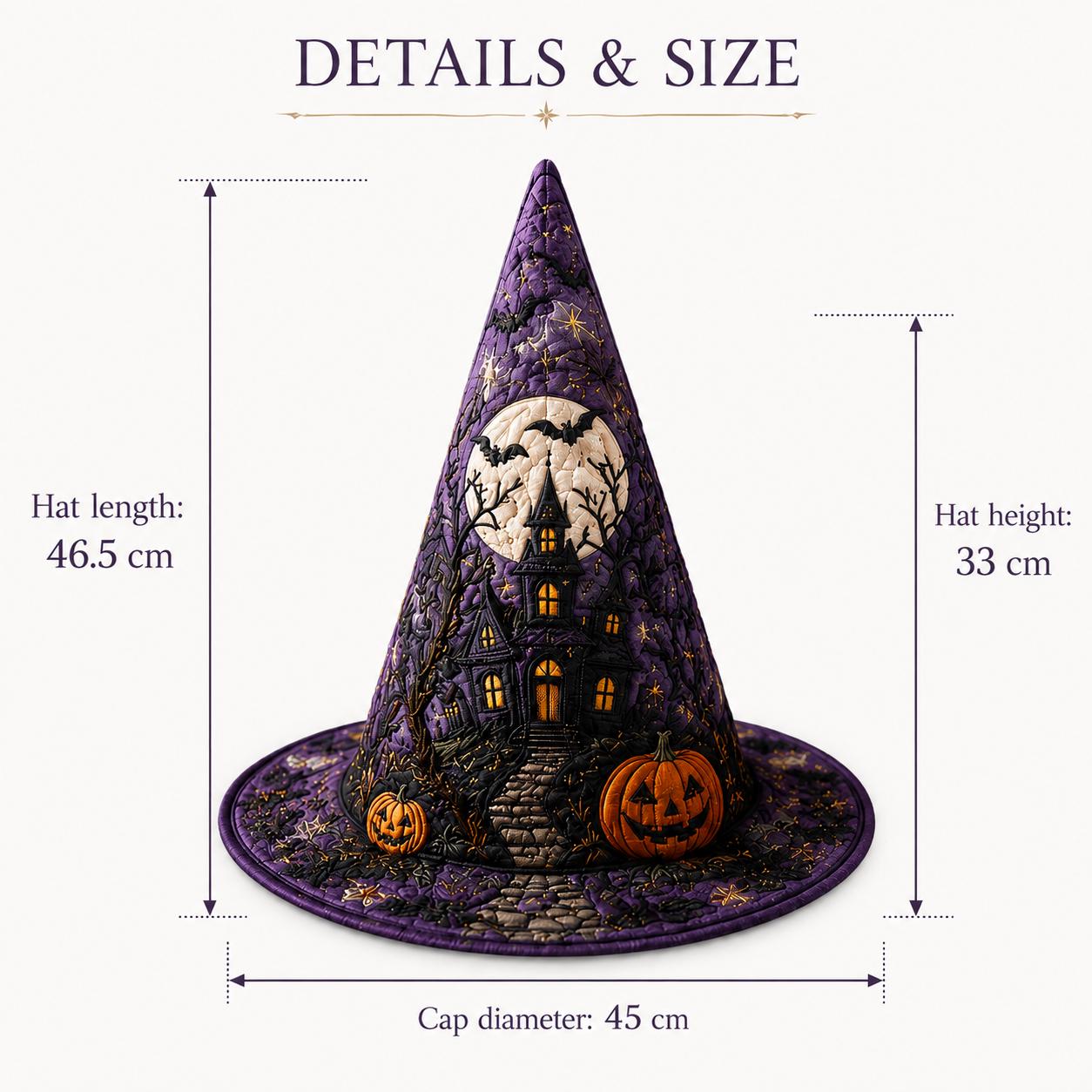 Purple Quilted Witch Hat HG HG , Haunted House Jack O Lantern Halloween Hat - Image 4