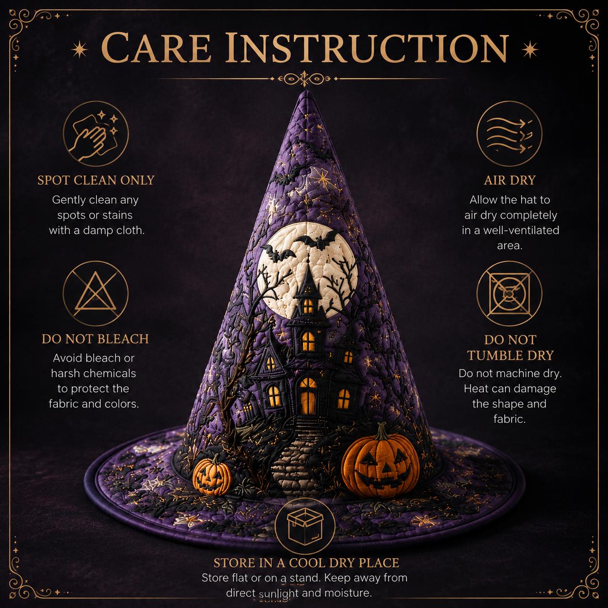 Purple Quilted Witch Hat HG HG , Haunted House Jack O Lantern Halloween Hat - Image 7