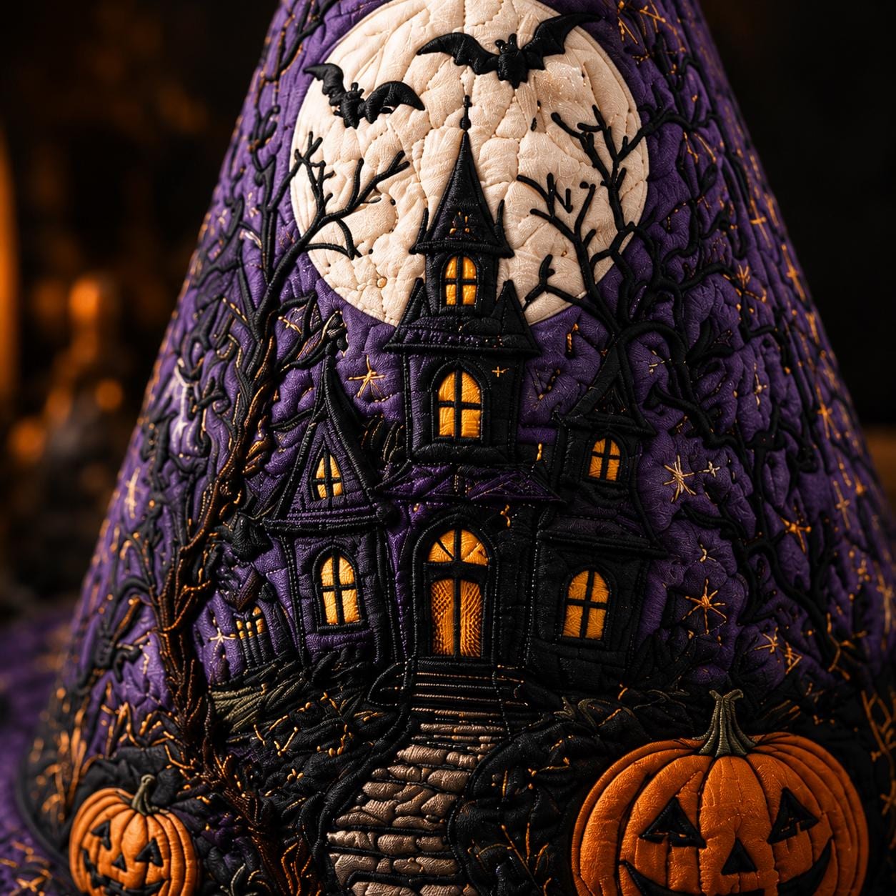 Purple Quilted Witch Hat HG HG , Haunted House Jack O Lantern Halloween Hat - Image 3
