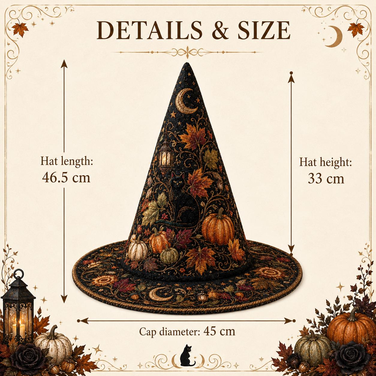 Quilted Witch Hat HG HG with Pumpkins, Autumn Decor Halloween Hat - Image 4