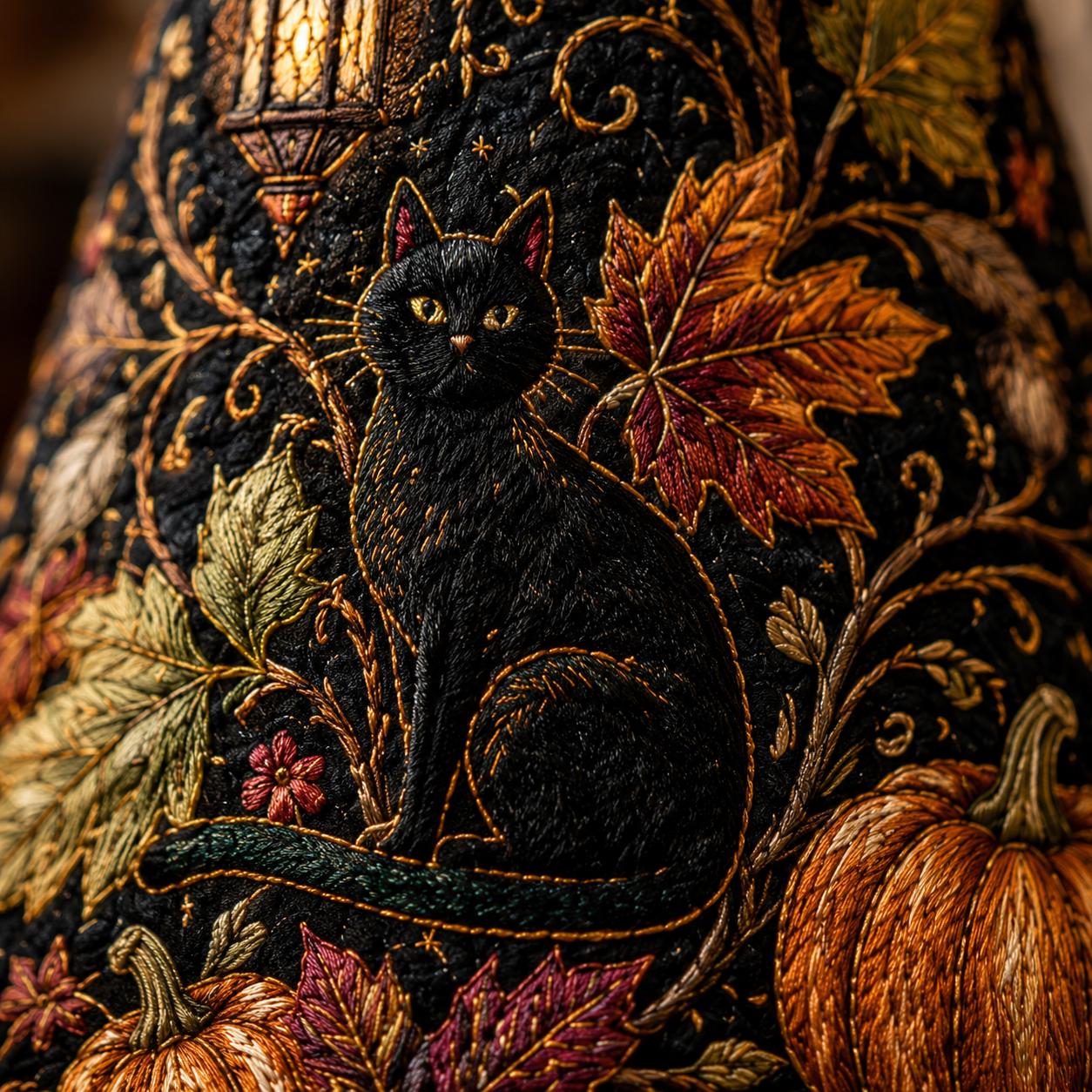 Quilted Witch Hat HG HG with Pumpkins, Autumn Decor Halloween Hat - Image 3