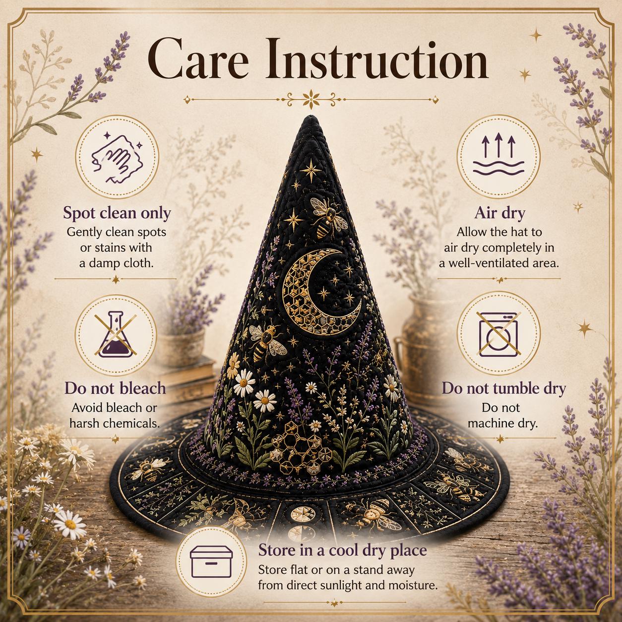 Bee Wildflower Quilted Witch Hat HG HG , Lavender Daisy Halloween Hat - Image 7