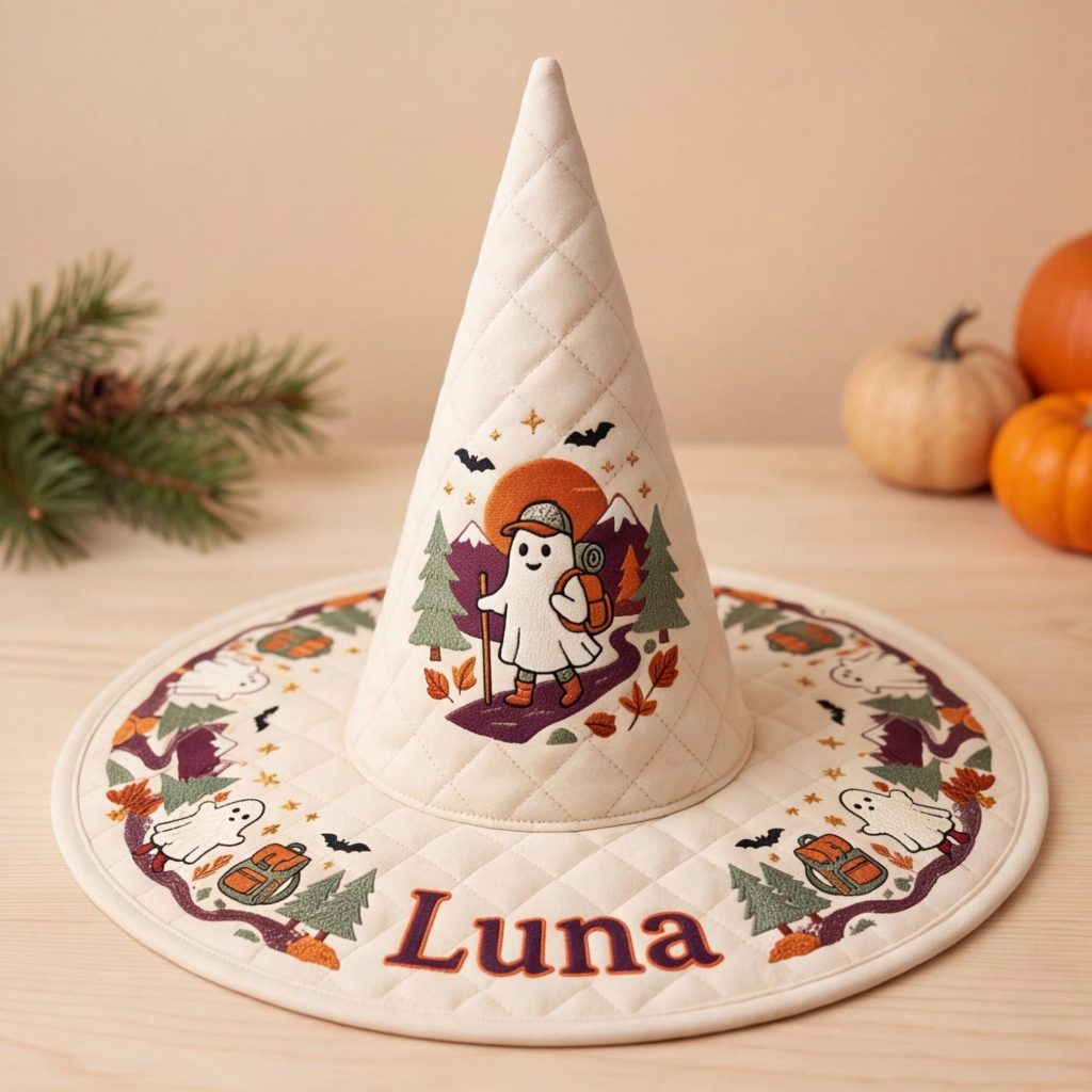 All Over Print Quilted Witch Hat HG HG , Personalized Hiking Ghost Halloween Hat, Outdoor Fall Costume