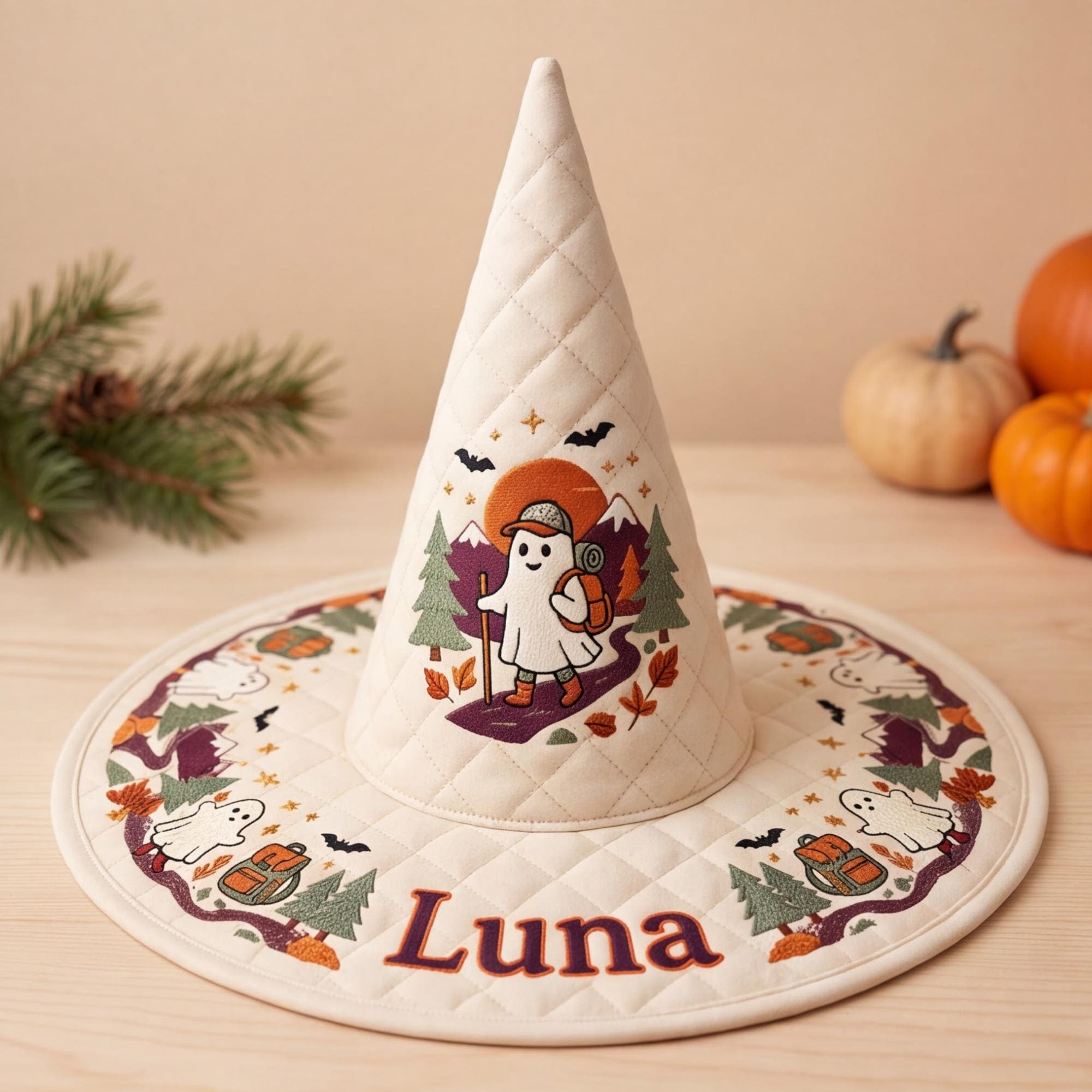 All Over Print Quilted Witch Hat HG HG , Personalized Hiking Ghost Halloween Hat, Outdoor Fall Costume