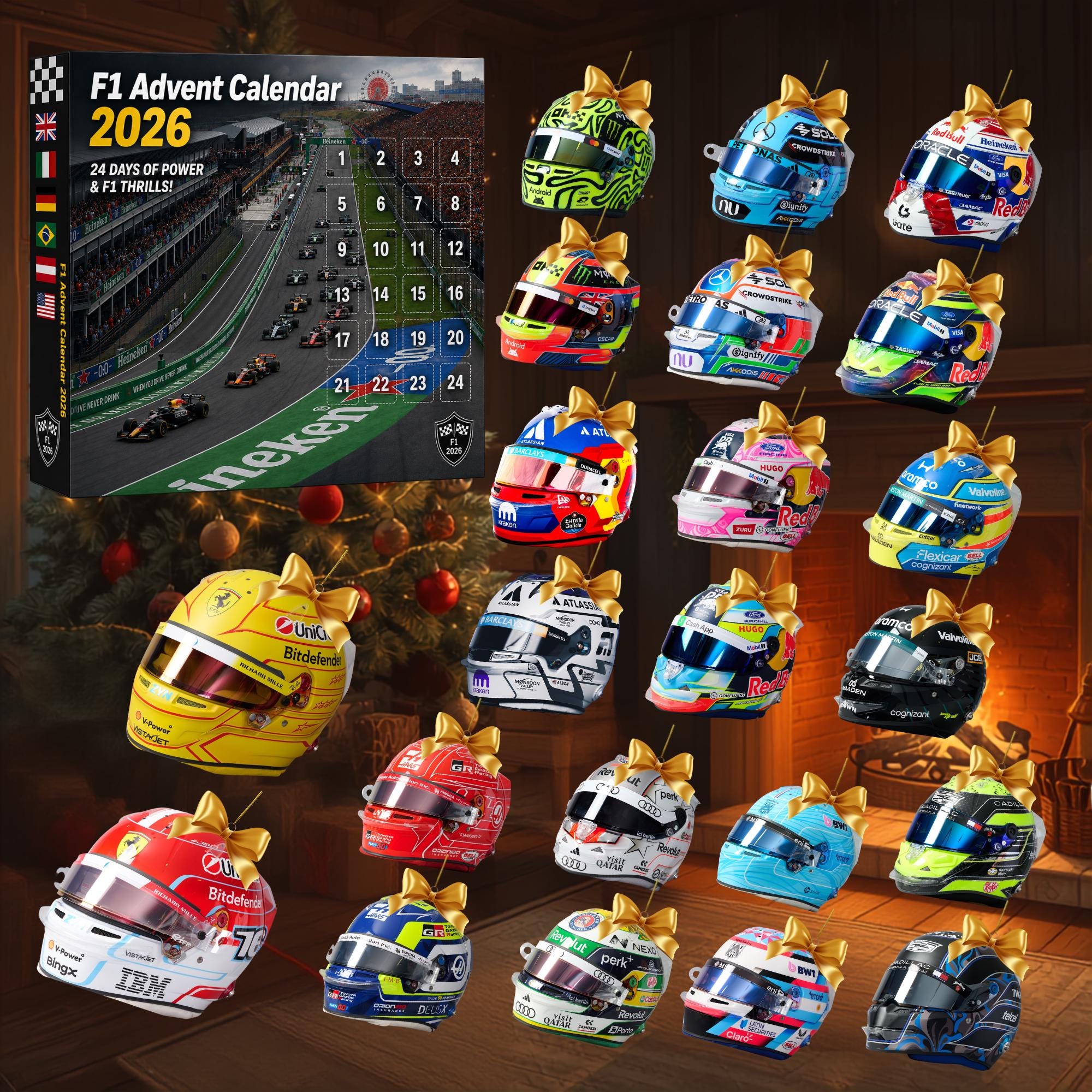 2026 Racing Helmet Advent Calendar HG, 24 Day Motorsport Christmas Countdown, Race Car Fan Ornament Gift