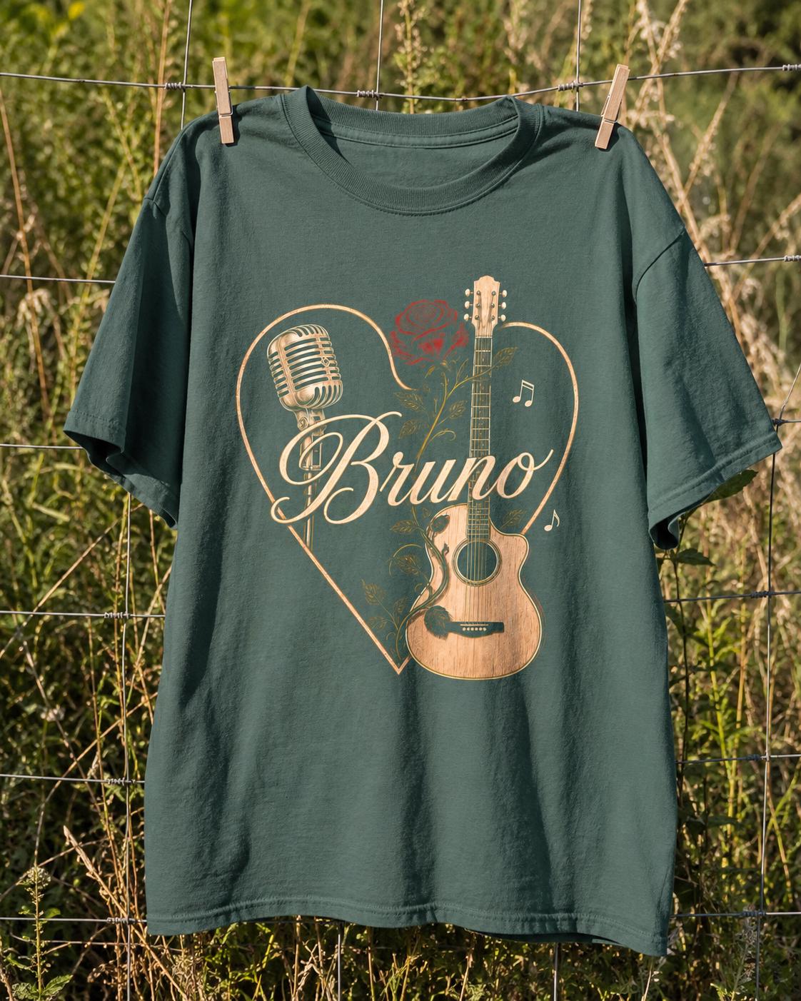 Bruno Vintage Music T-Shirt, Acoustic Guitar, Microphone & Rose Tee HFN Shirt - Image 3