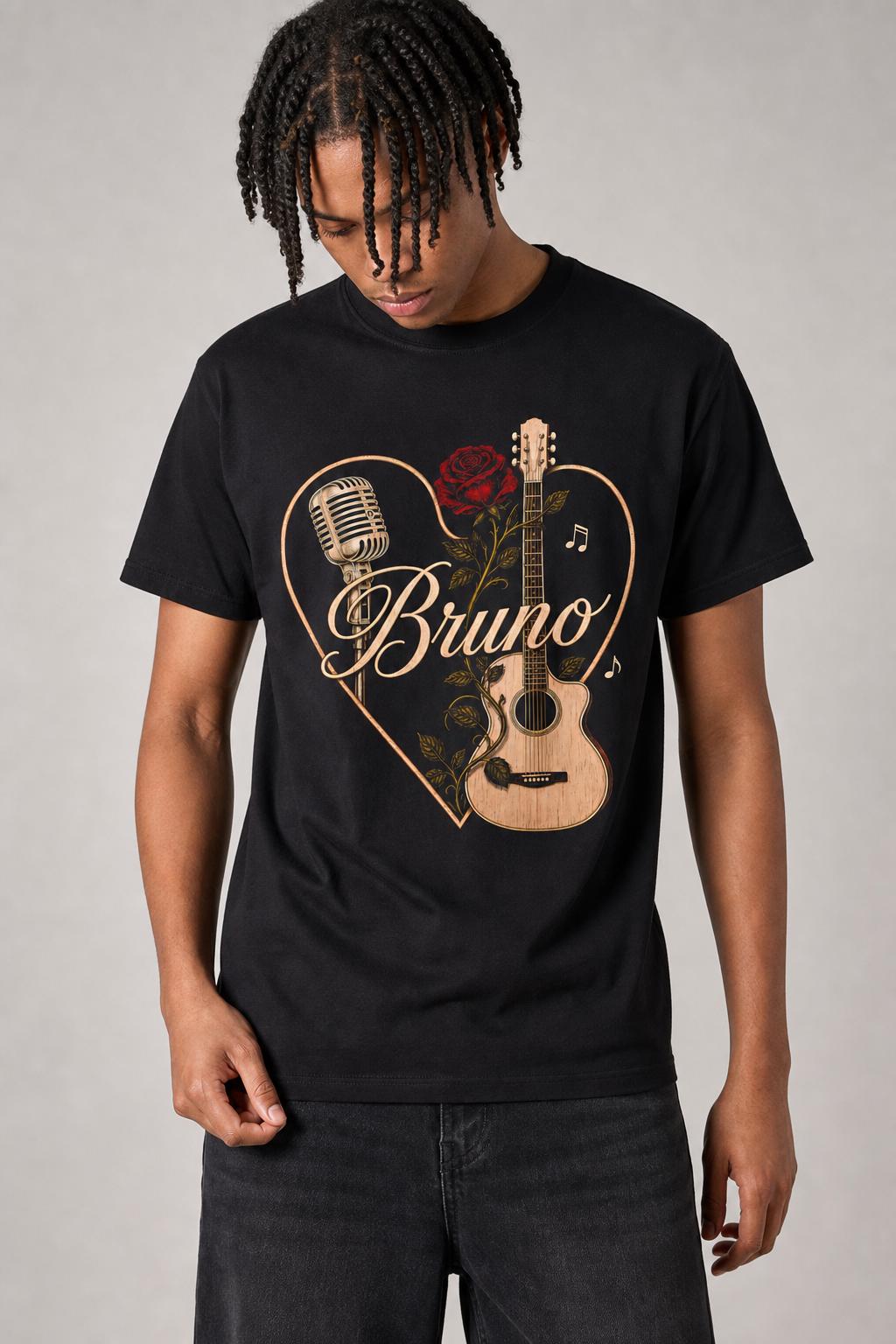 Bruno Vintage Music T-Shirt, Acoustic Guitar, Microphone & Rose Tee HFN Shirt - Image 6