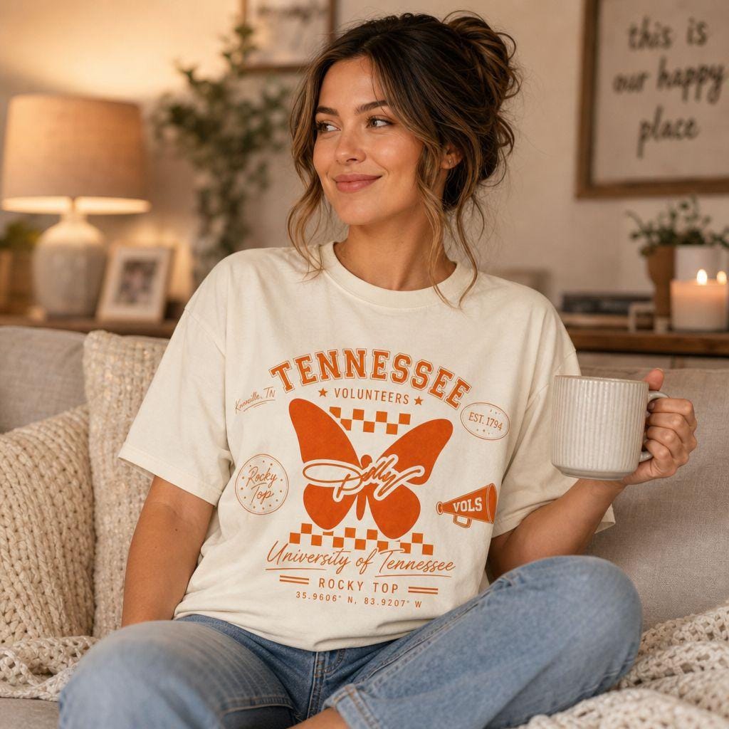 Tennessee Volunteers Butterfly Graphic T-Shirt | University of Tennessee Vols Tee HFN Shirt