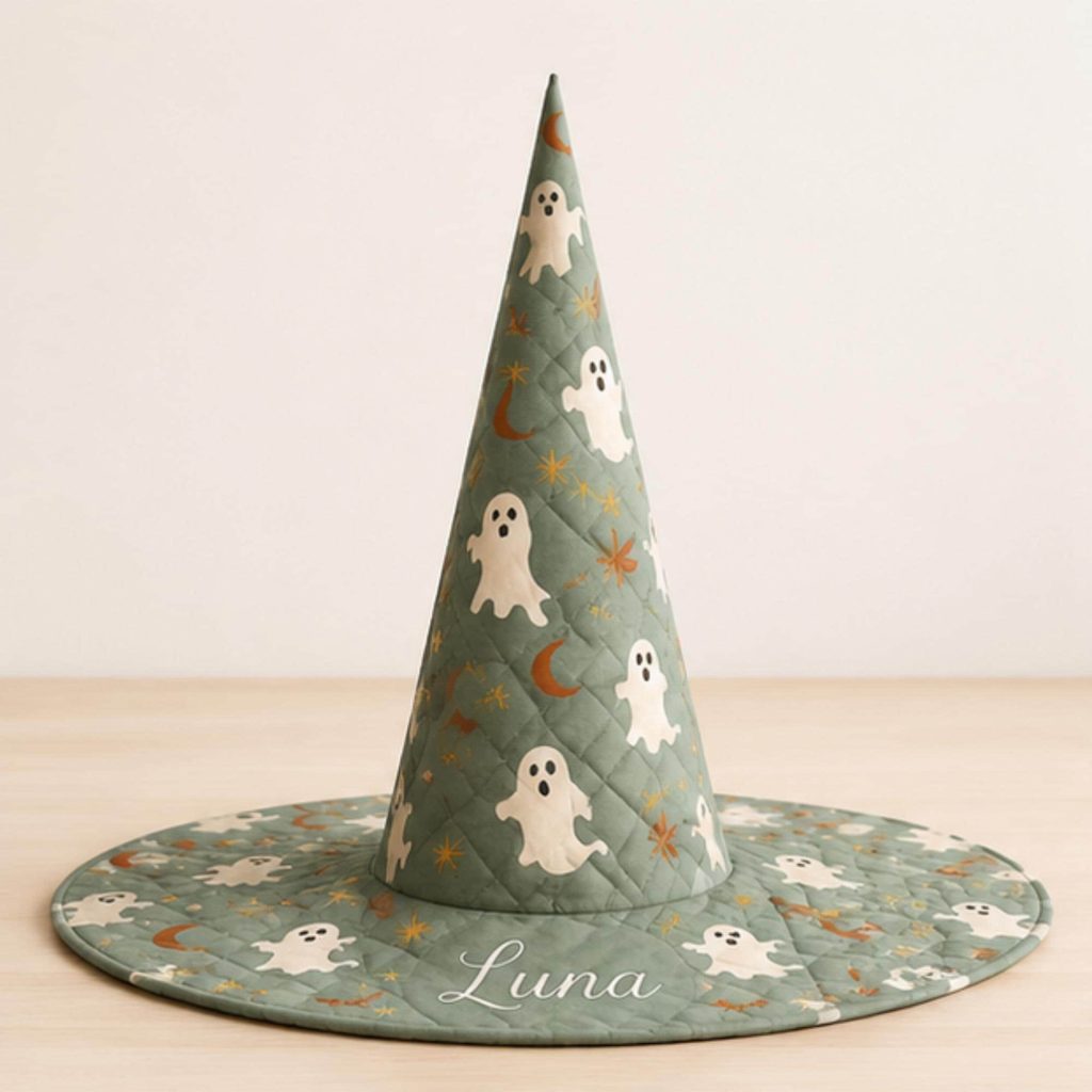 Personalized Quilted Witch Hat HG  HG , Sage Ghost Halloween Hat, Spooky Costume Accessory