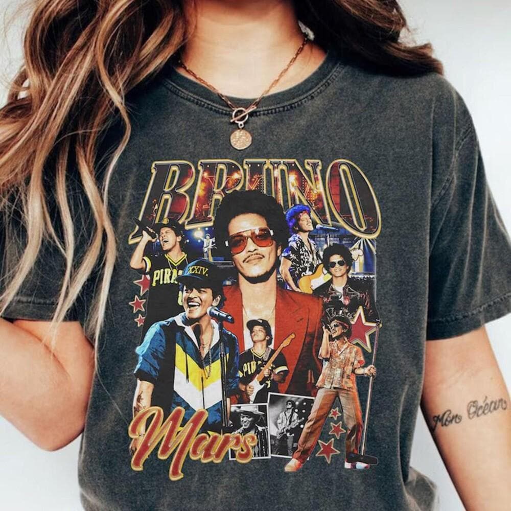 Bruno Mars T-Shirt, The Romantic Tour Vintage Rap Shirt, 90s Retro Music Merch T-Shirt HFN Shirt - Image 2