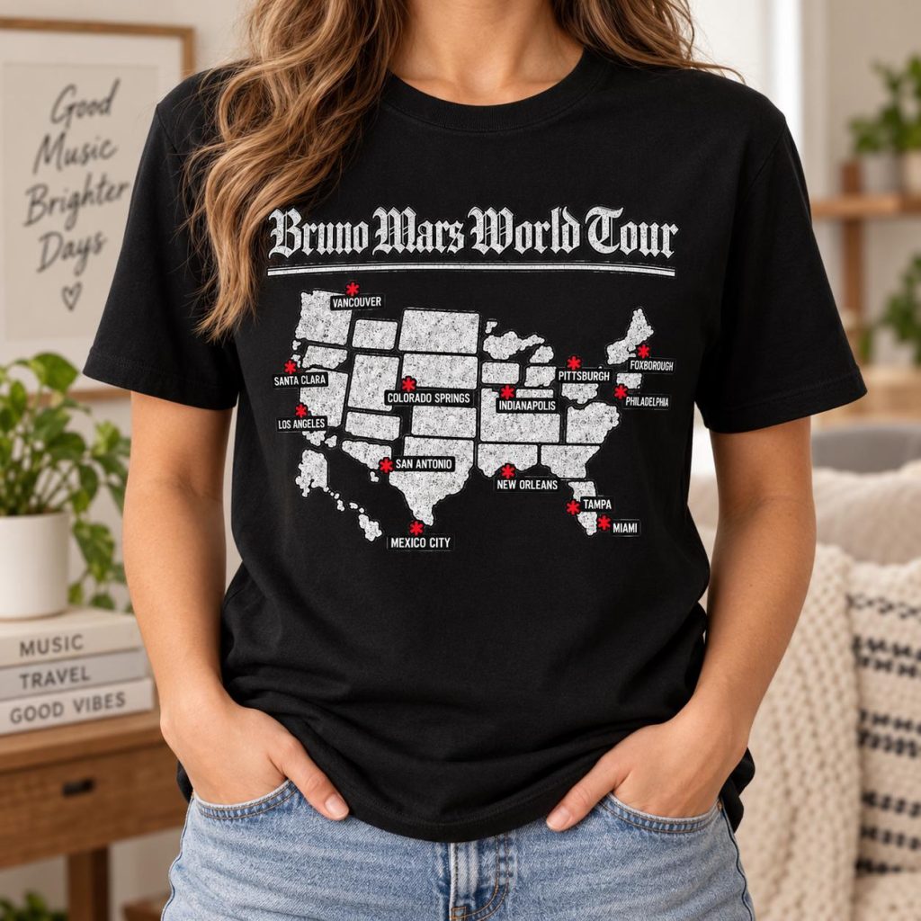 Bruno Mars 2026 World Tour Shirt, North America Tour Map Tee, Concert Outfit, Fan Gift, Unisex Graphic T-Shirt HFN HFN Shirt