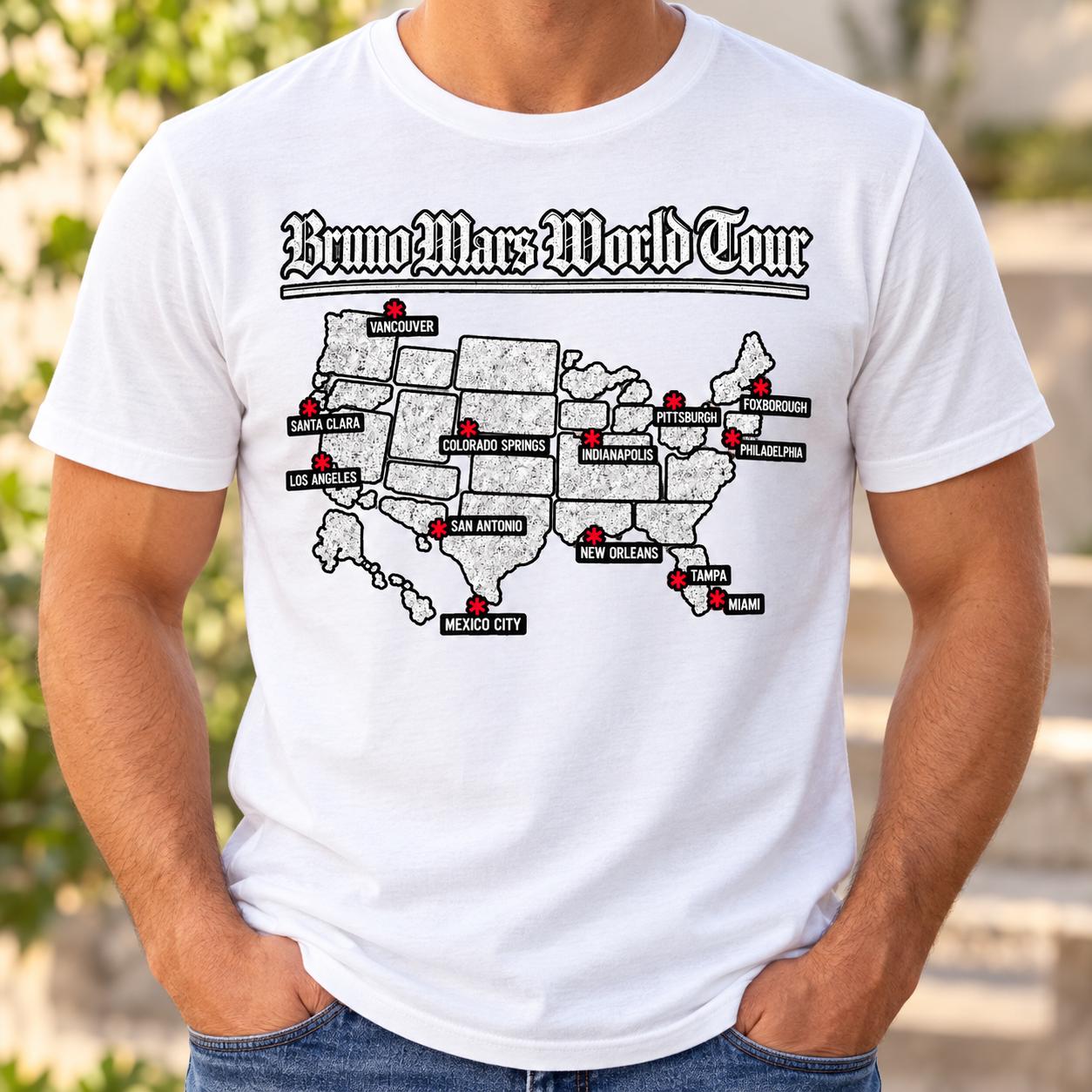 Bruno Mars 2026 World Tour Shirt, North America Tour Map Tee, Concert Outfit, Fan Gift, Unisex Graphic T-Shirt HFN HFN Shirt - Image 2