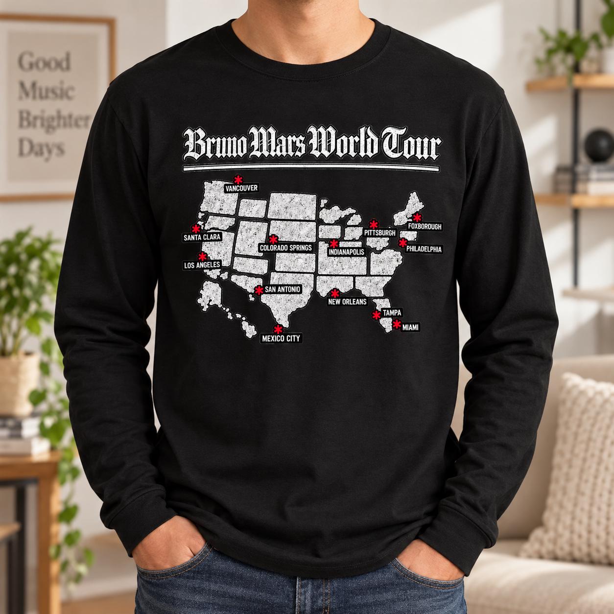 Bruno Mars 2026 World Tour Shirt, North America Tour Map Tee, Concert Outfit, Fan Gift, Unisex Graphic T-Shirt HFN HFN Shirt - Image 4
