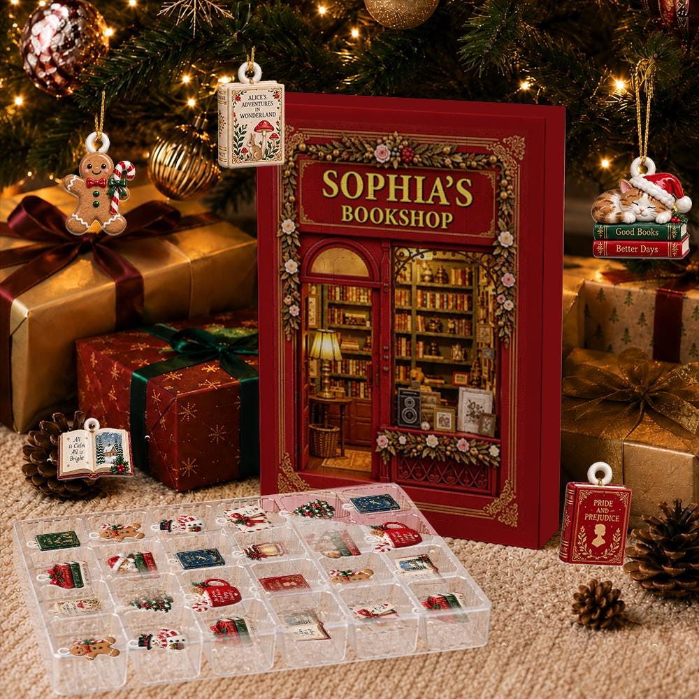 Personalized Book Lover Advent Calendar HG, 24 Acrylic Charms, Custom Name Christmas Countdown Gift - Image 2