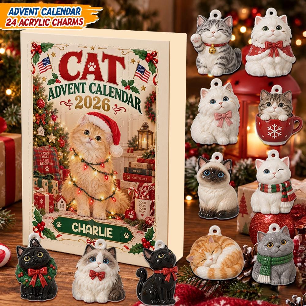 Personalized Cat Advent Calendar HG 2026, 24 Acrylic Charms, Christmas Countdown Gift for Cat Lovers