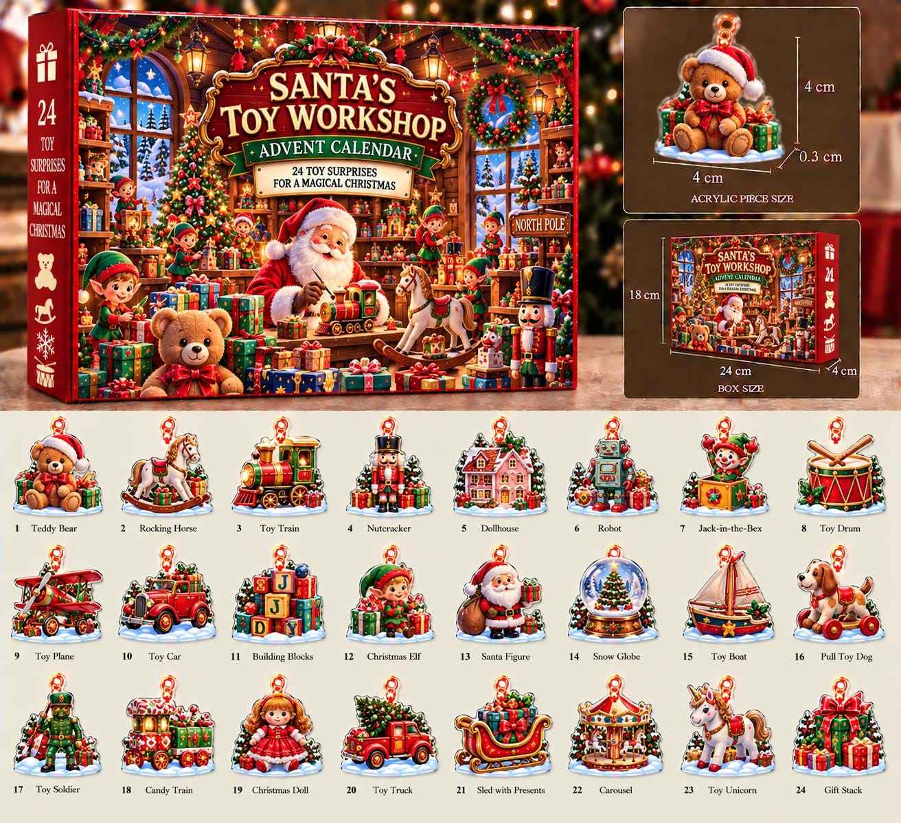 Santa Toy Workshop Advent Calendar HG 2026, Christmas Advent Calendar HG, 24 Acrylic Christmas Toys, Xmas Countdown Gift for Kids, Xmas Gift - Image 3