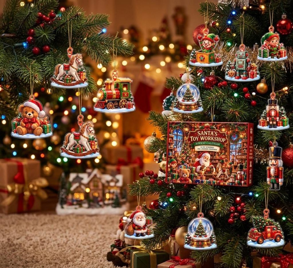 Santa Toy Workshop Advent Calendar HG 2026, Christmas Advent Calendar HG, 24 Acrylic Christmas Toys, Xmas Countdown Gift for Kids, Xmas Gift