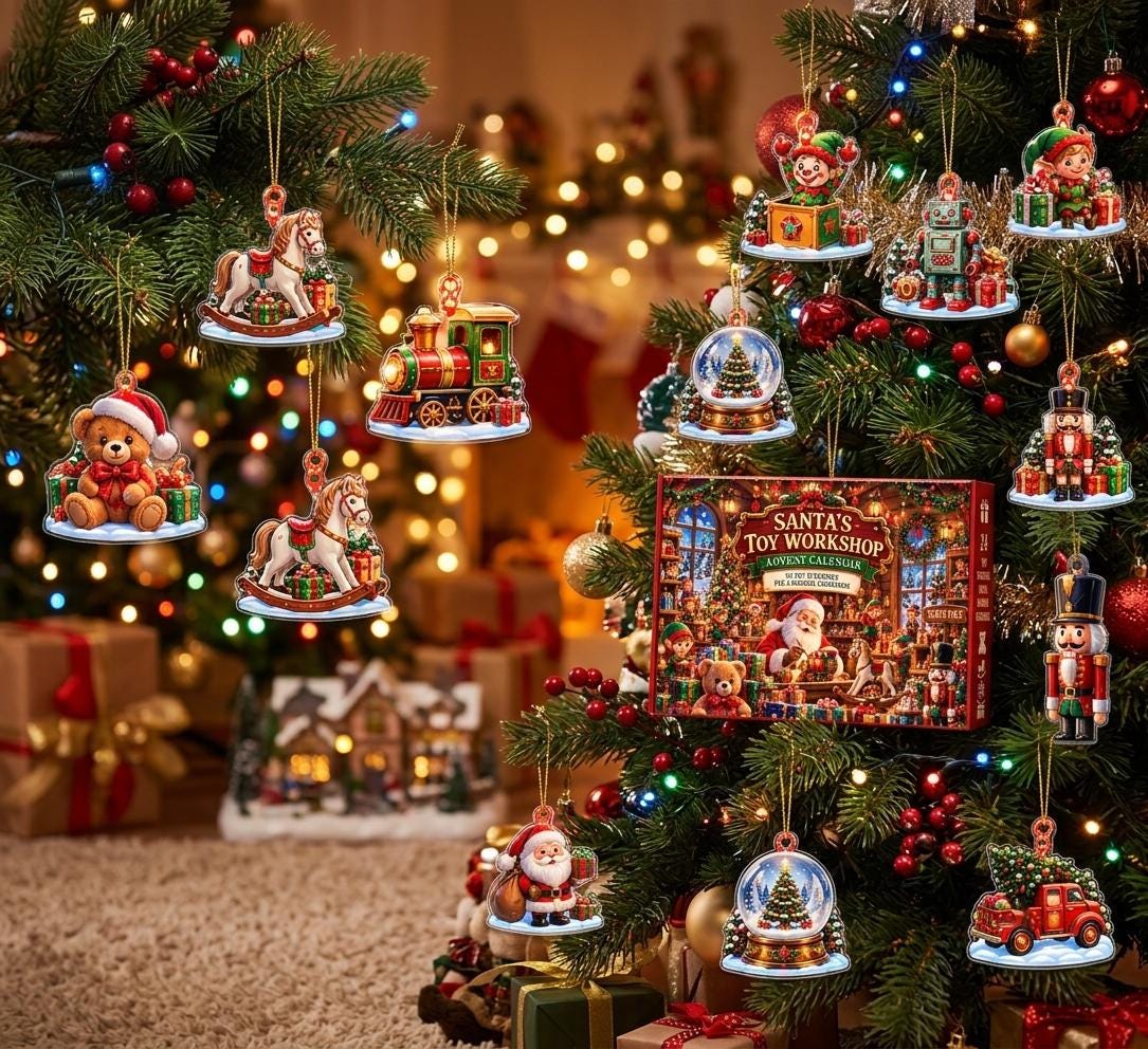 Santa Toy Workshop Advent Calendar HG 2026, Christmas Advent Calendar HG, 24 Acrylic Christmas Toys, Xmas Countdown Gift for Kids, Xmas Gift