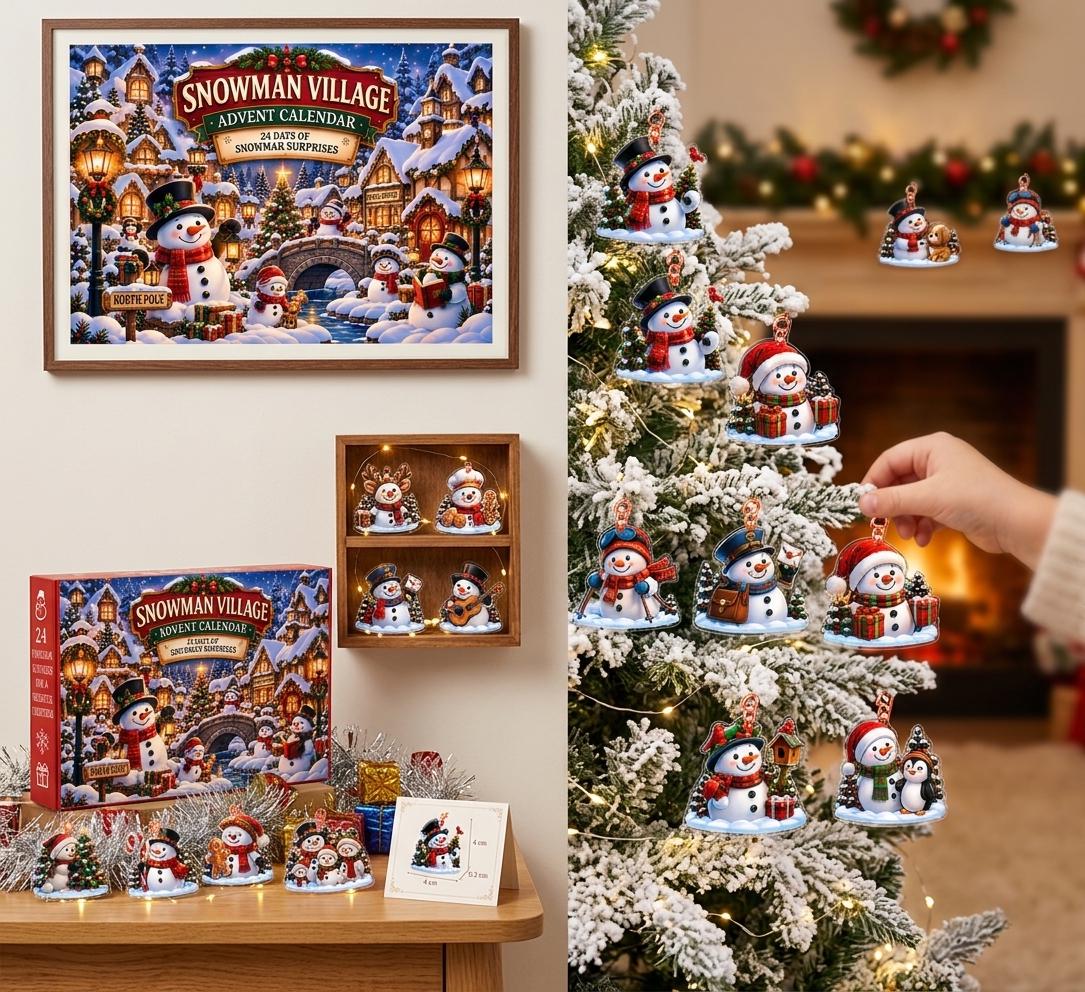 Snowman Advent Calendar HG 2026, 24 Acrylic Christmas Ornaments, Snowman Village Christmas Countdown, Christmas Gift for Kids Family - Image 5