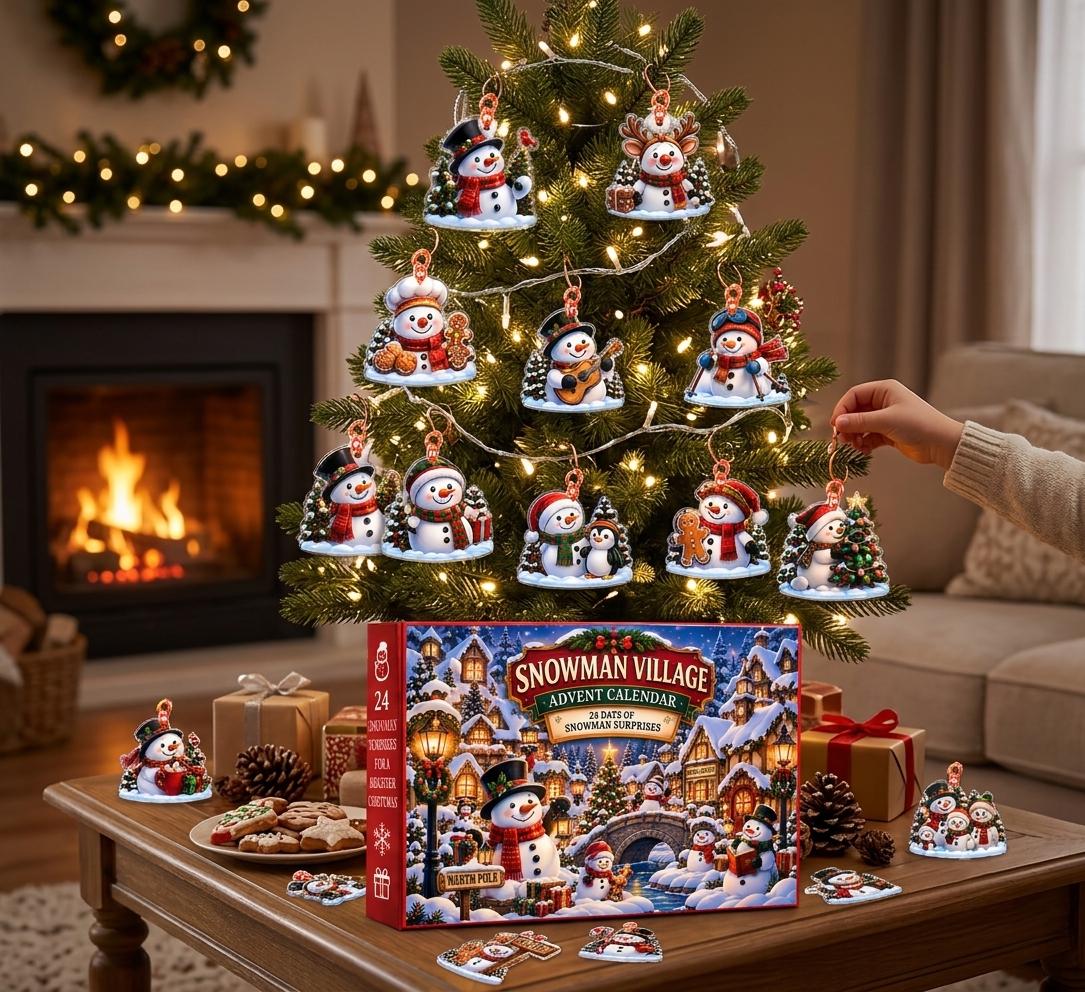 Snowman Advent Calendar HG 2026, 24 Acrylic Christmas Ornaments, Snowman Village Christmas Countdown, Christmas Gift for Kids Family