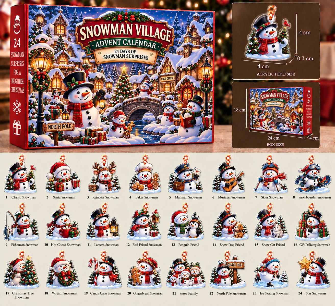 Snowman Advent Calendar HG 2026, 24 Acrylic Christmas Ornaments, Snowman Village Christmas Countdown, Christmas Gift for Kids Family - Image 3