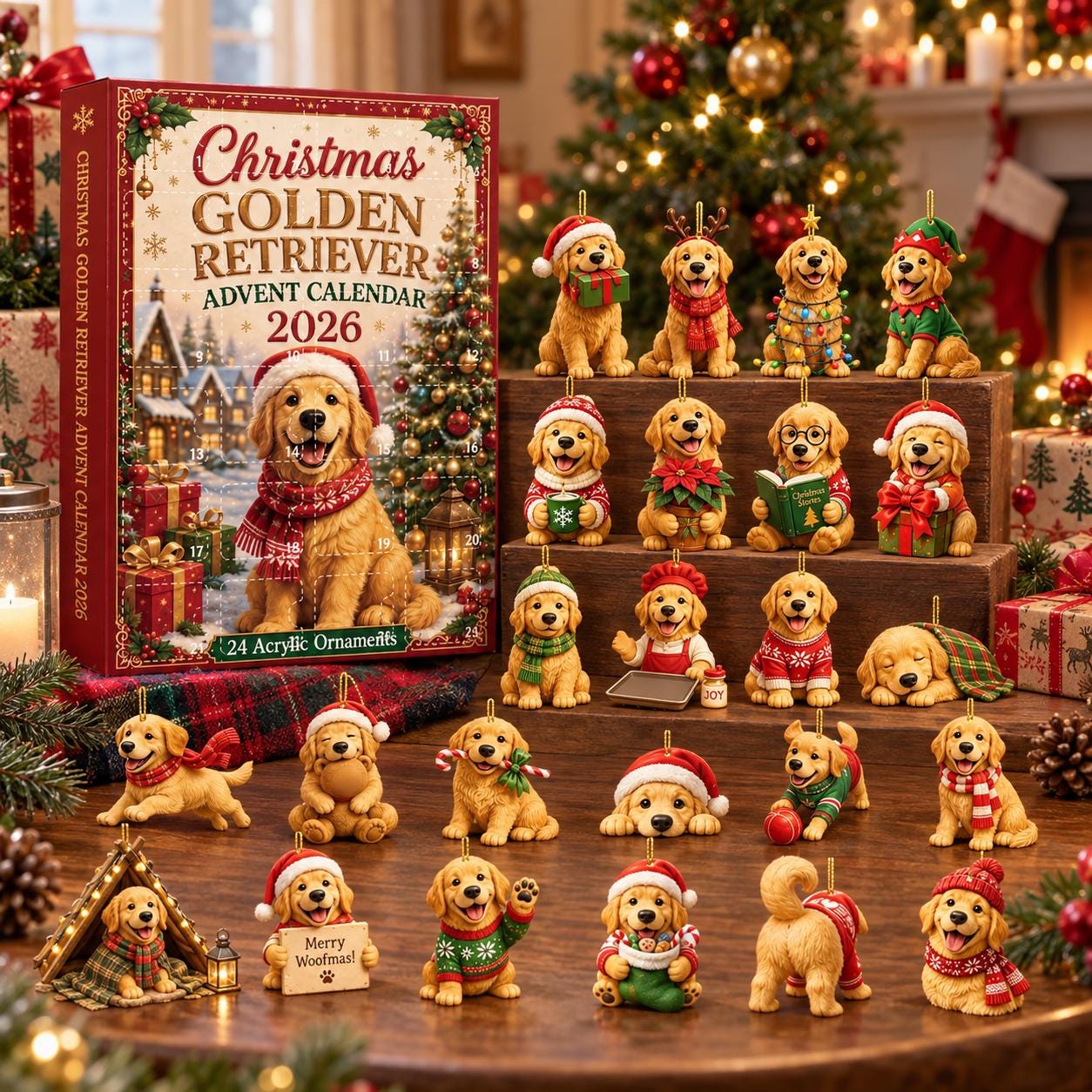 2026 Golden Retriever Advent Calendar HG | 24 Acrylic Dog Ornaments (Holiday Countdown) - Image 6