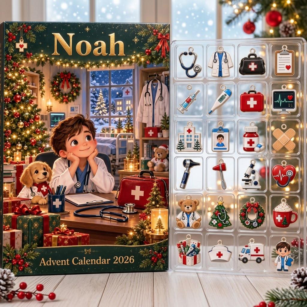 Personalized Doctor Advent Calendar HG, 24 Medical Christmas Charms, Custom Name Future Doctor Gift, Holiday Countdown Box - Image 6
