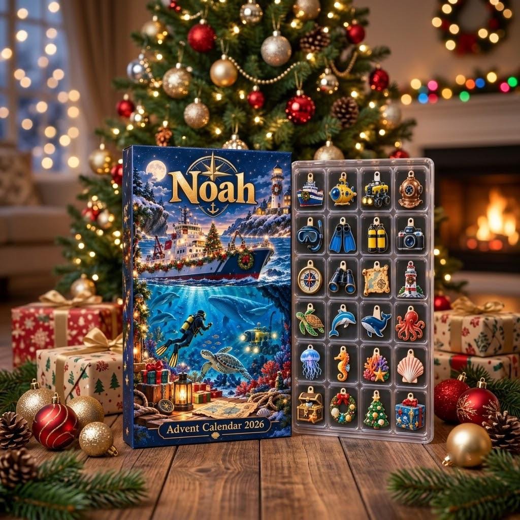 Personalized Nautical Advent Calendar HG, 24 Ocean Explorer Charms, Custom Name Scuba Diver Gift, Christmas Countdown - Image 7