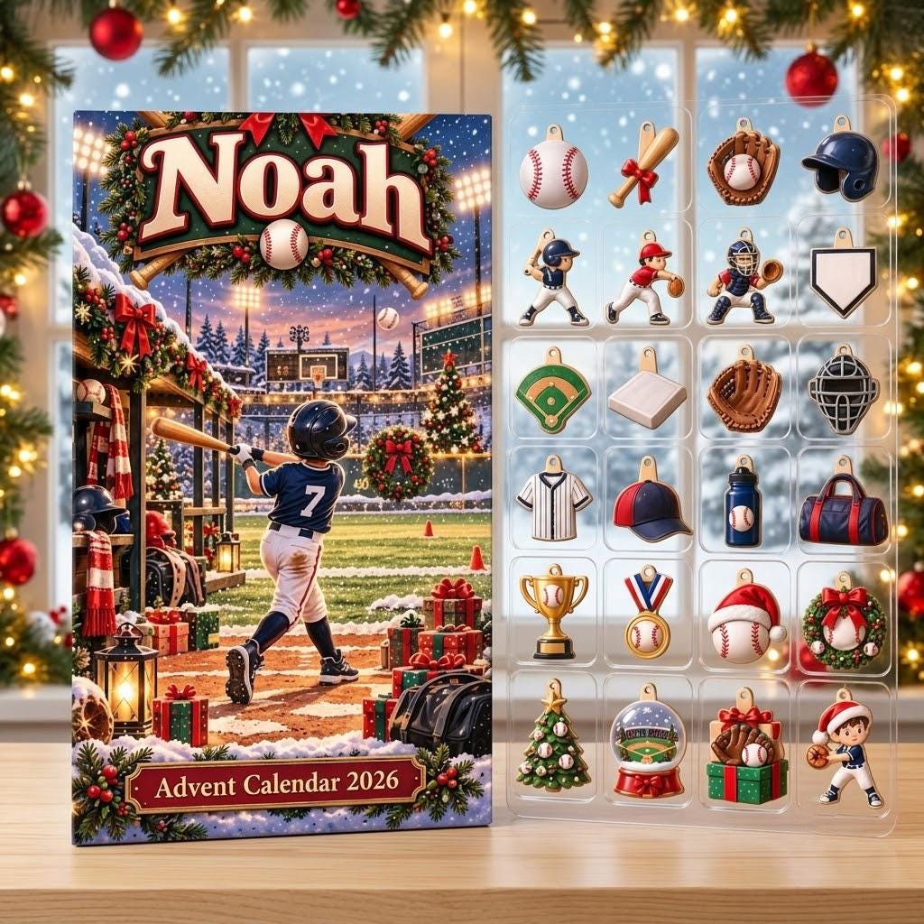 Personalized Baseball Advent Calendar HG 2026, 24 Sports Charms, Custom Name Christmas Countdown Gift for Baseball Players - Image 5