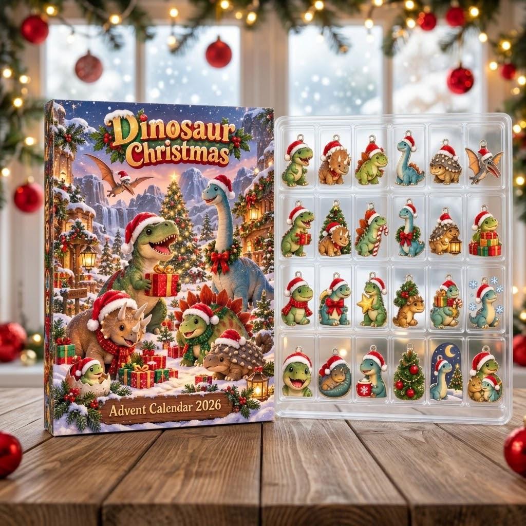 Personalized Dinosaur Christmas Advent Calendar HG 2026, Cute Dino Holiday Countdown, Kids Christmas Gift, Custom Name Advent Box - Image 5