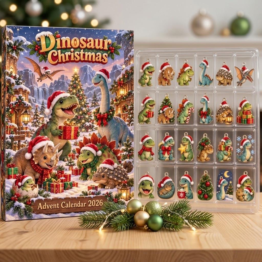 Personalized Dinosaur Christmas Advent Calendar HG 2026, Cute Dino Holiday Countdown, Kids Christmas Gift, Custom Name Advent Box - Image 6