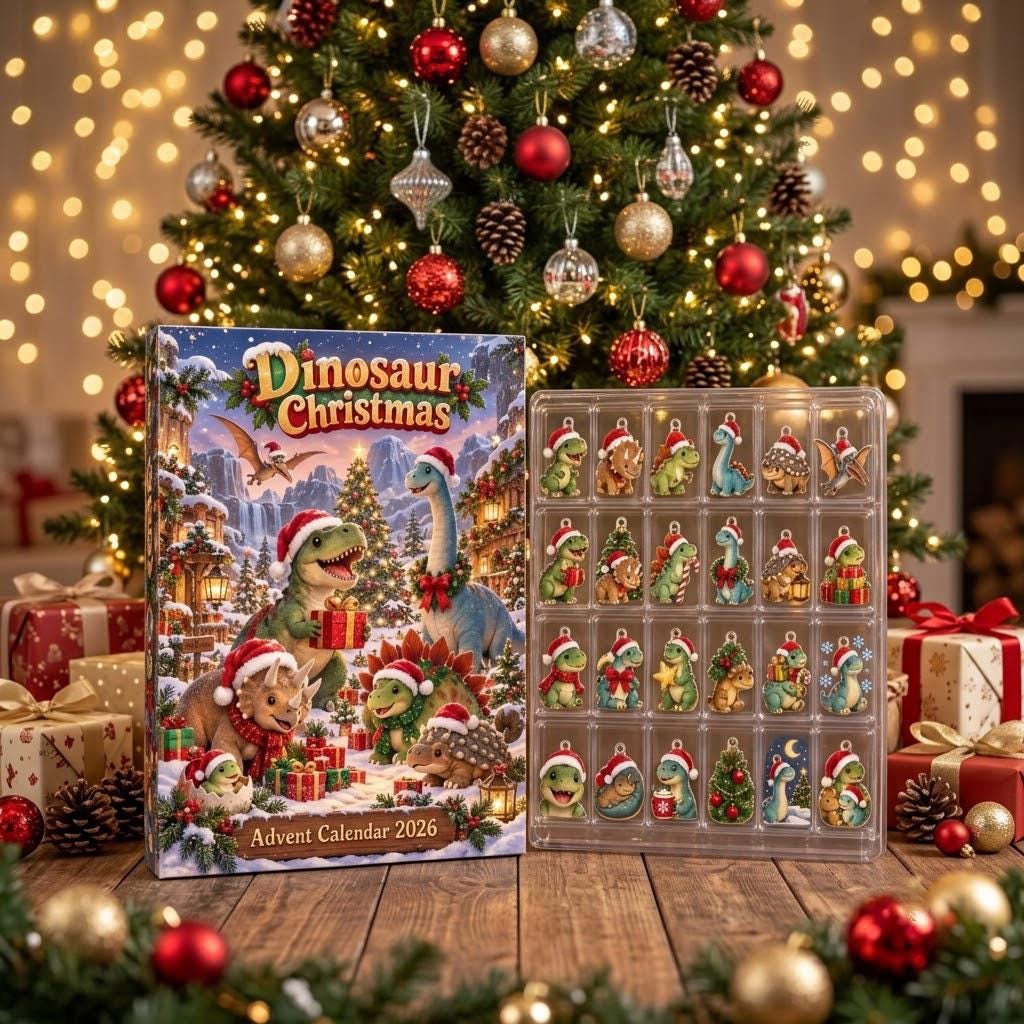 Personalized Dinosaur Christmas Advent Calendar HG 2026, Cute Dino Holiday Countdown, Kids Christmas Gift, Custom Name Advent Box - Image 7